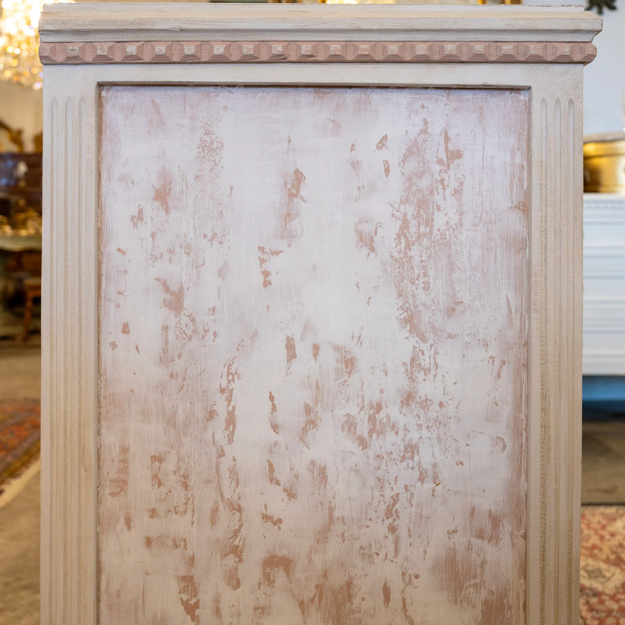 Swedish Pink & White Chest with Textured Finish & Large Brass Pulls - Image 4