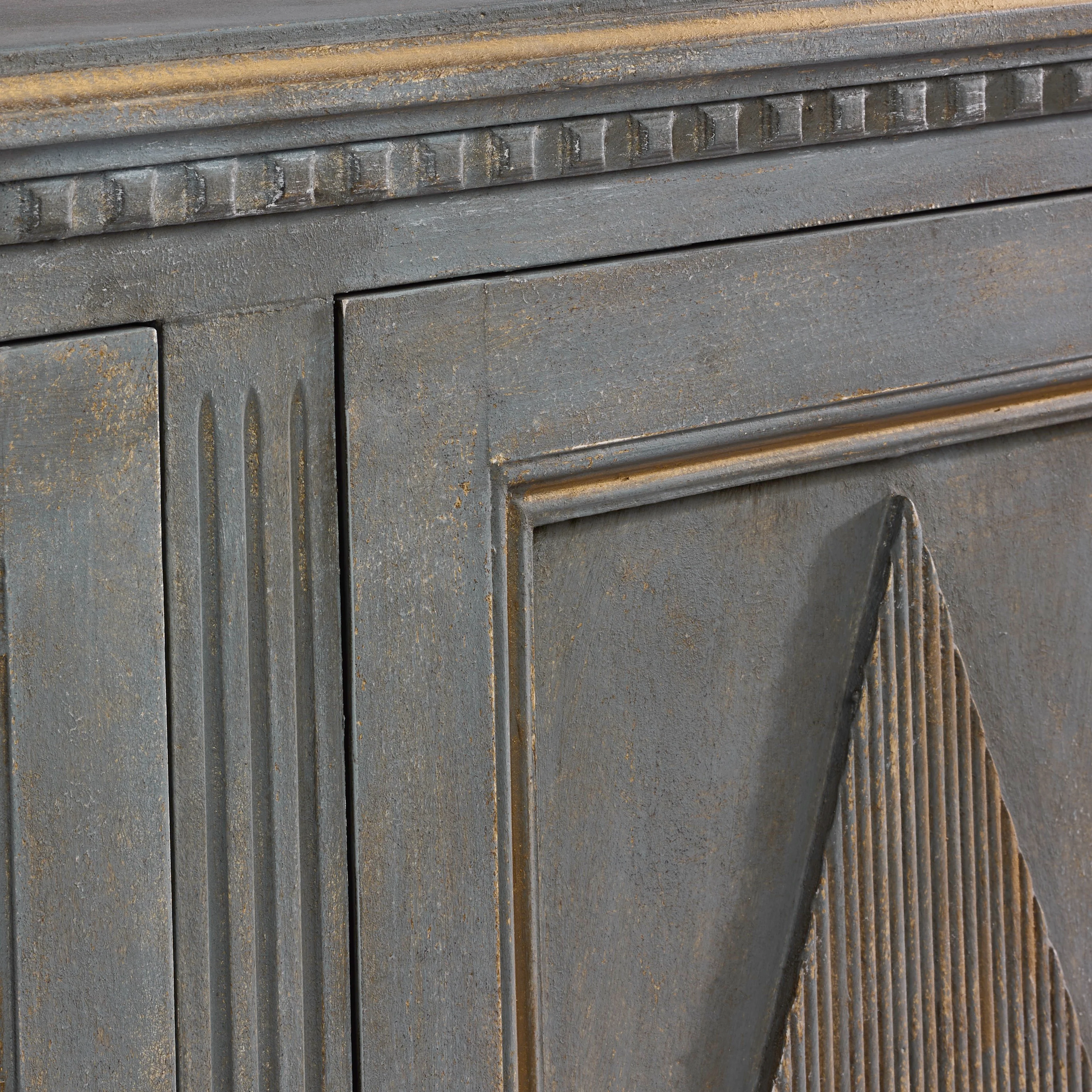 Swedish Reeded Diamond Buffet in Steel Gray with Gold - Image 5