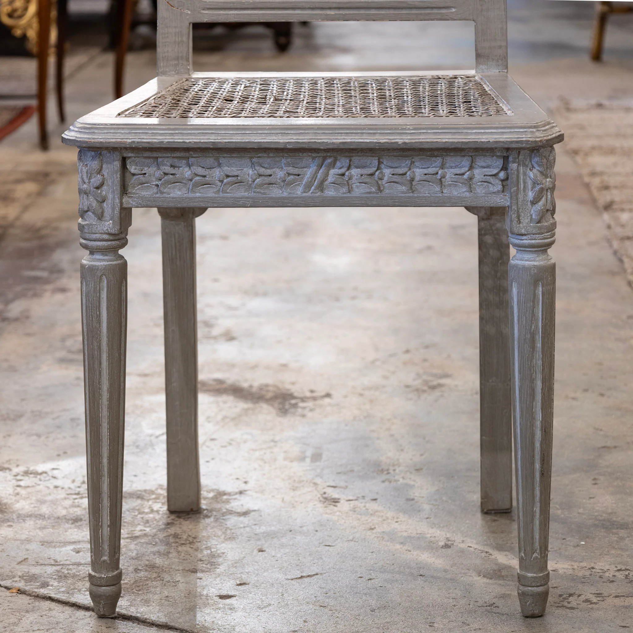 Swedish Dining Chair – Cane Back with Bow Carving in French Grey - Image 5