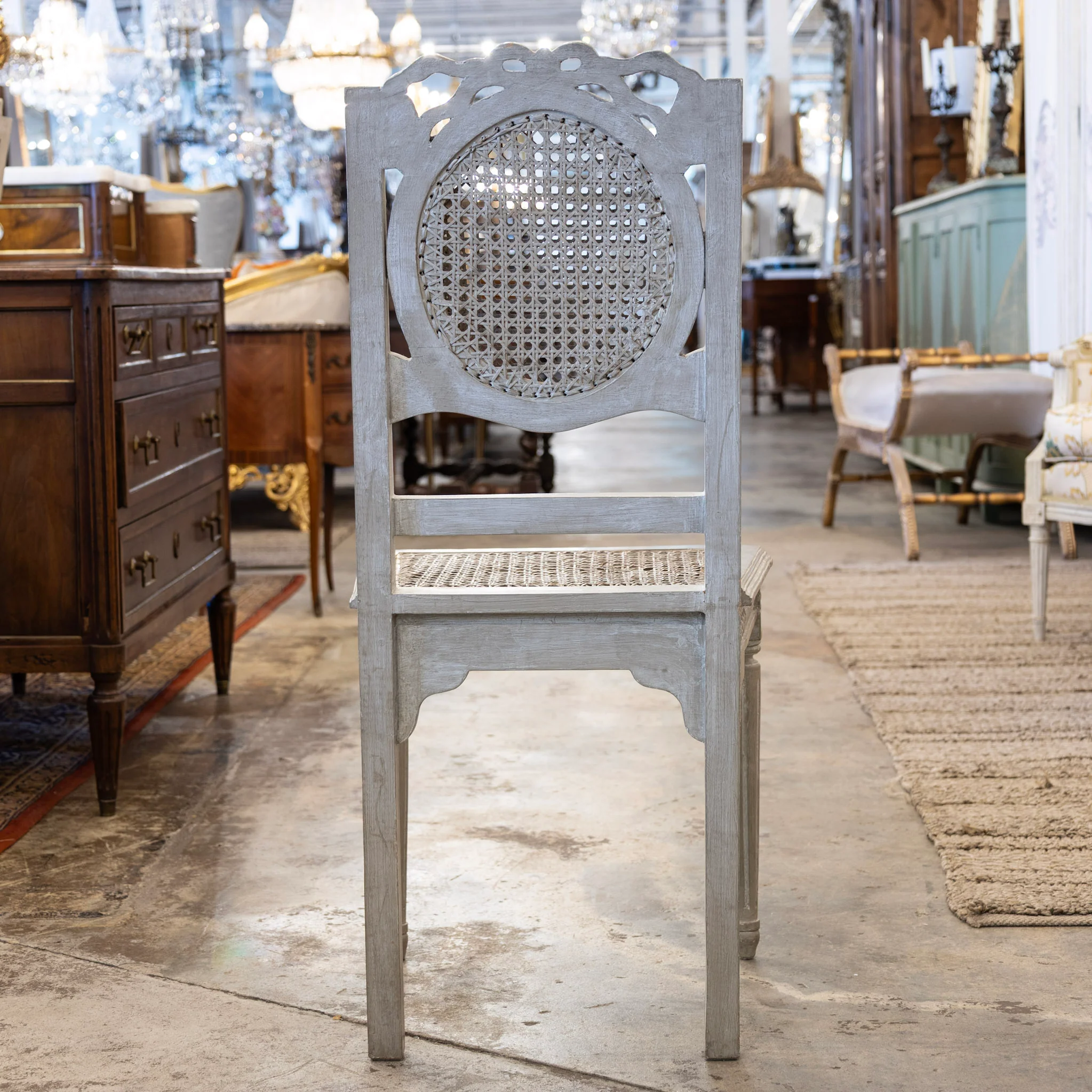 Swedish Dining Chair – Cane Back with Bow Carving in French Grey - Image 6