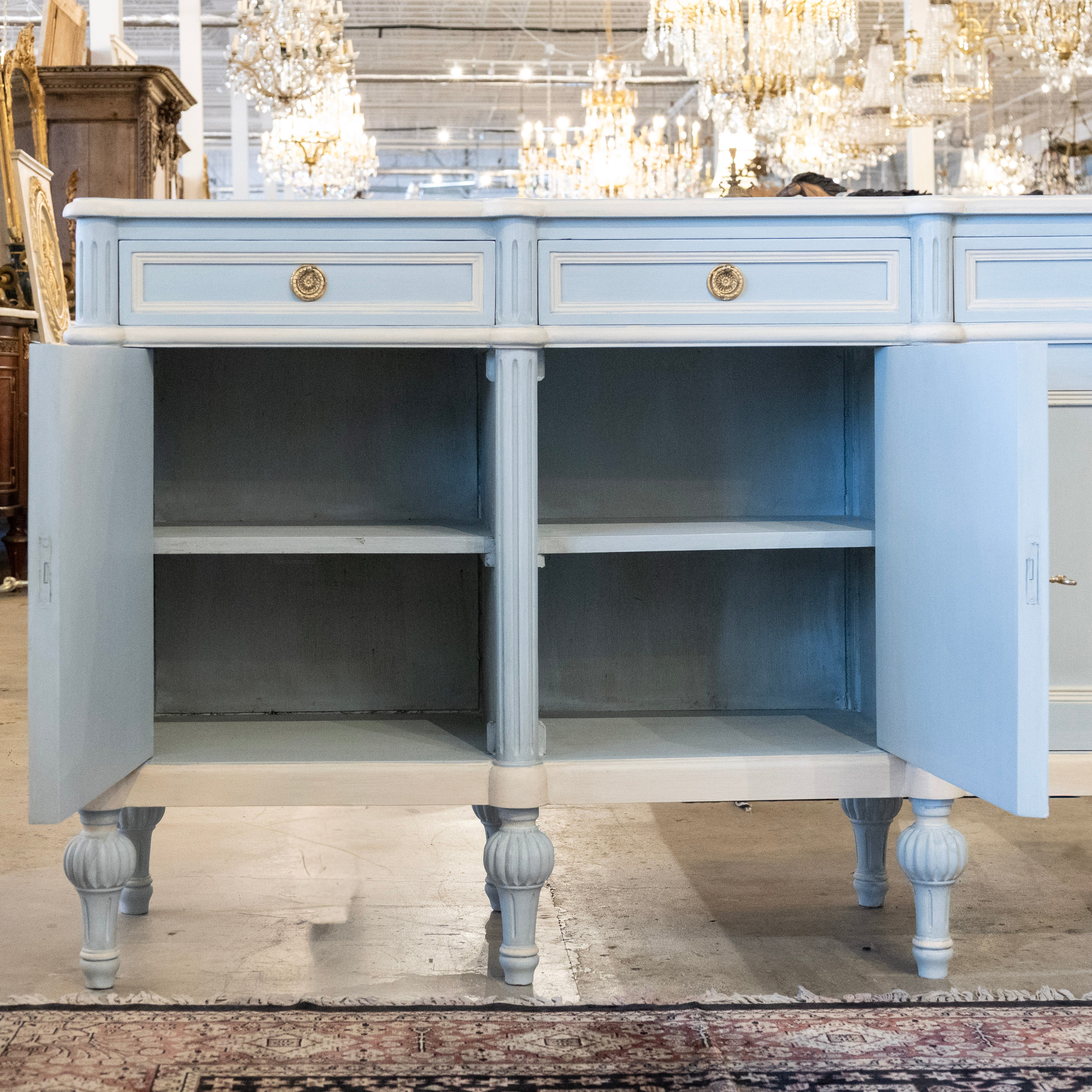Swedish Painted Sideboard – White Trim with Ballerina Legs in Blue - Image 5