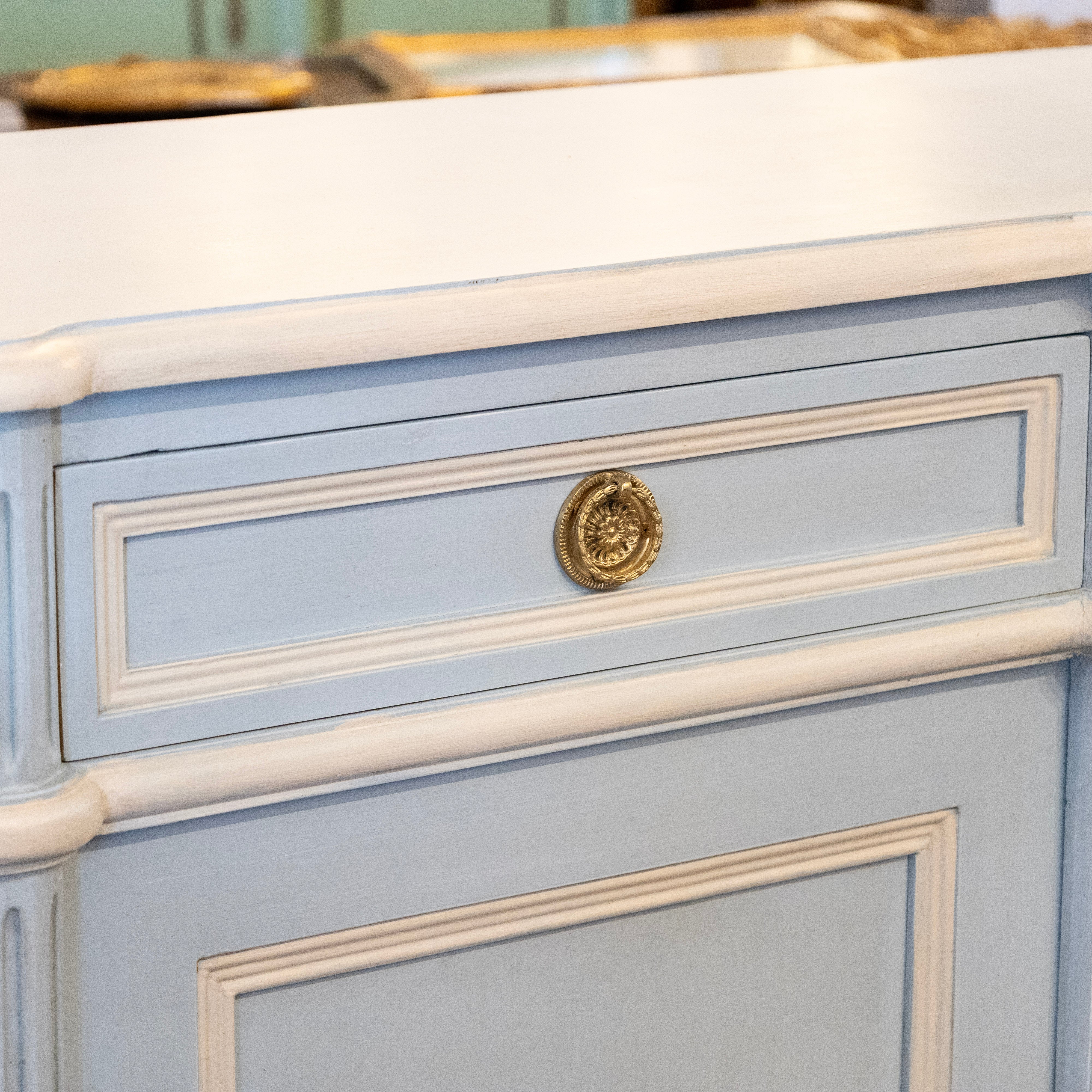 Swedish Painted Sideboard – White Trim with Ballerina Legs in Blue - Image 6