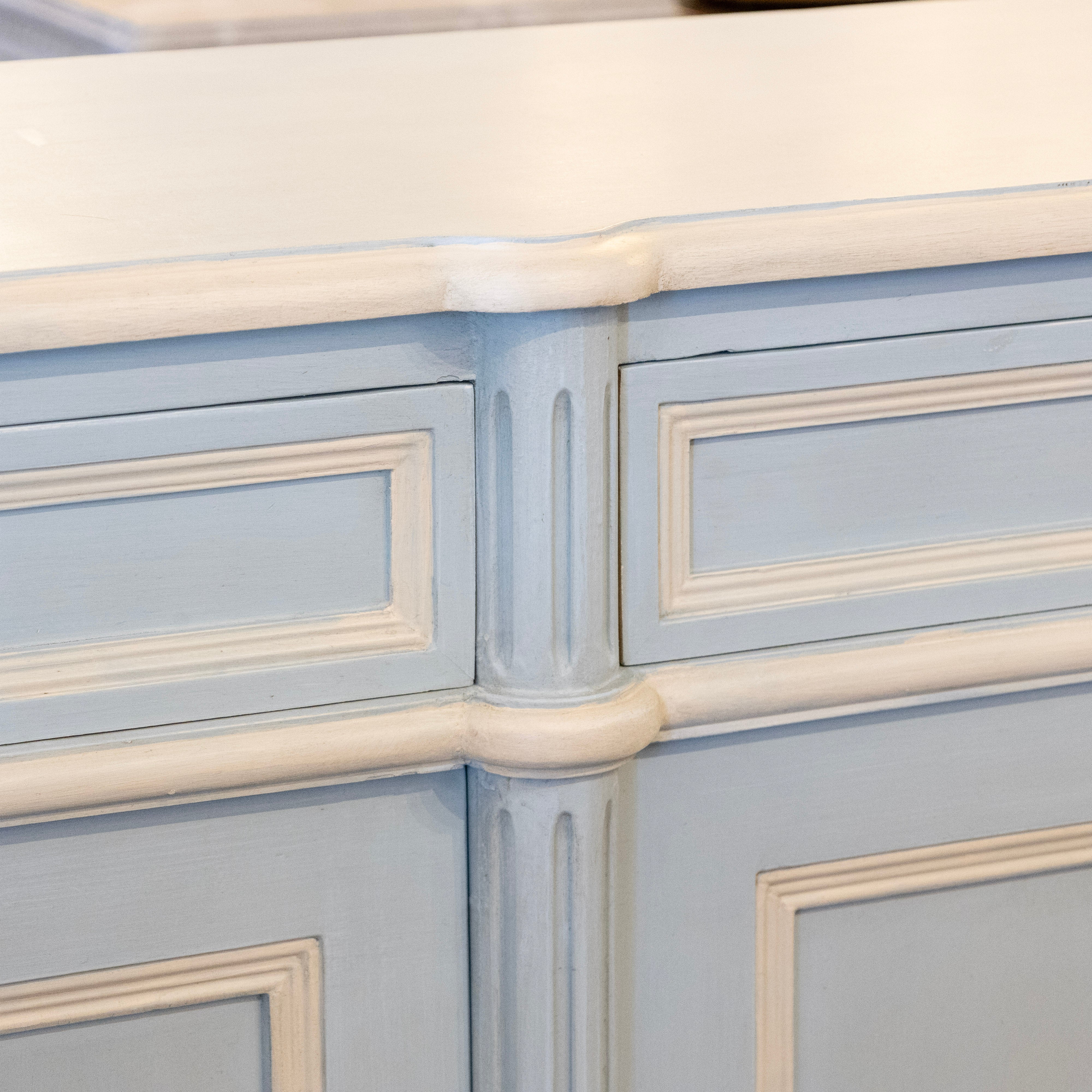 Swedish Painted Sideboard – White Trim with Ballerina Legs in Blue - Image 7