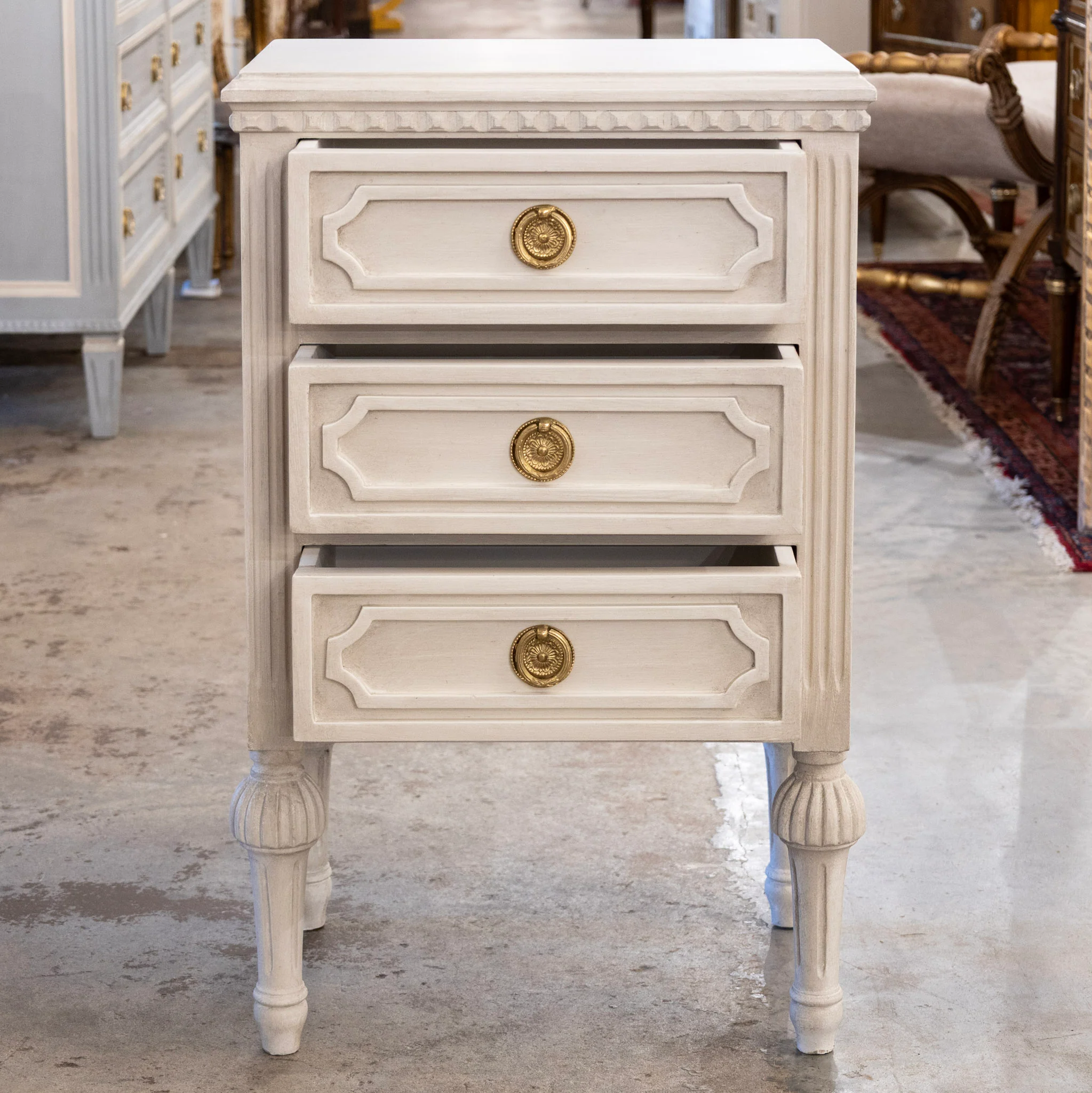 Swedish Slim 3-Drawer Nightstand – Antique White Finish - Image 2