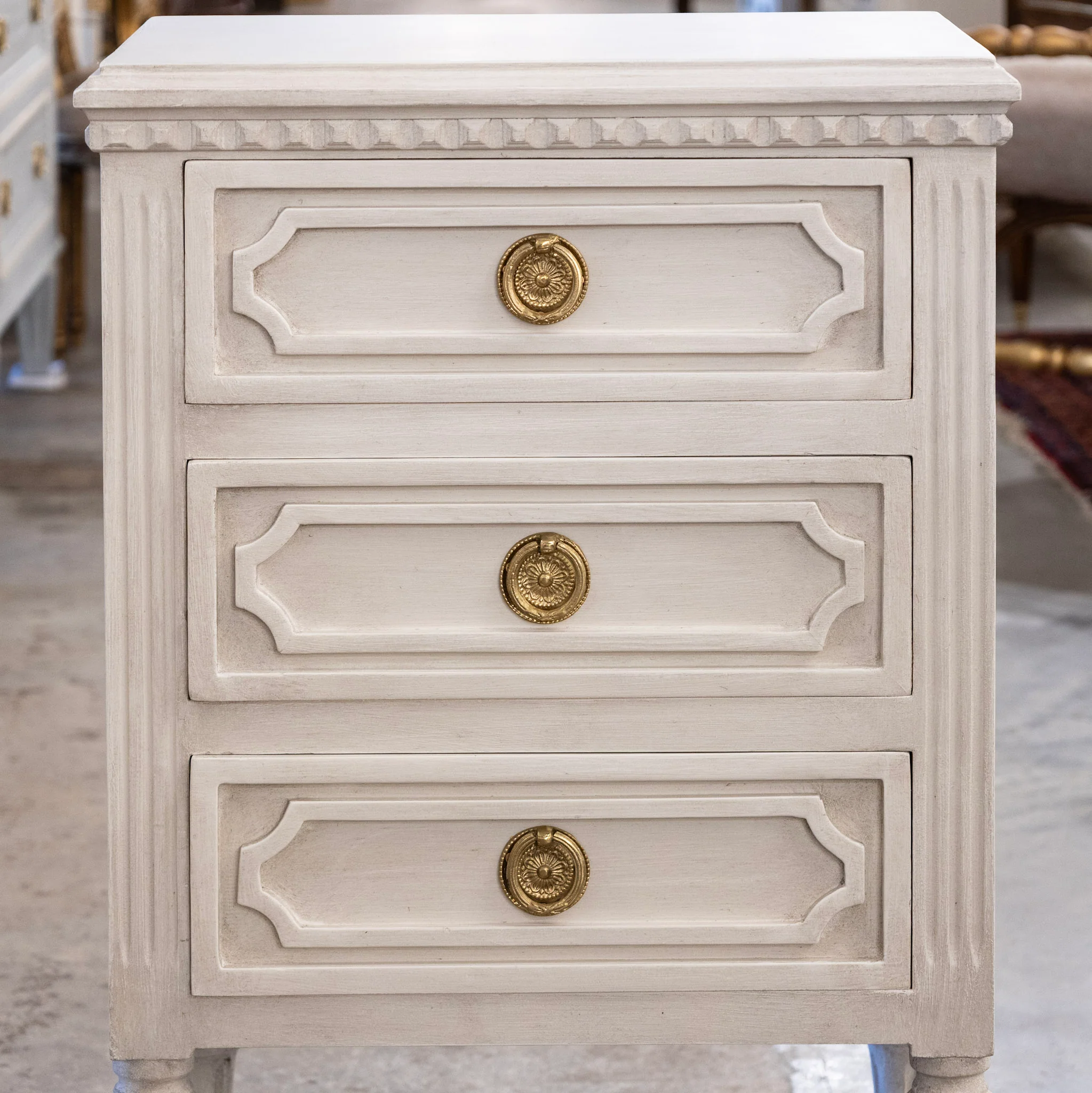 Swedish Slim 3-Drawer Nightstand – Antique White Finish - Image 3