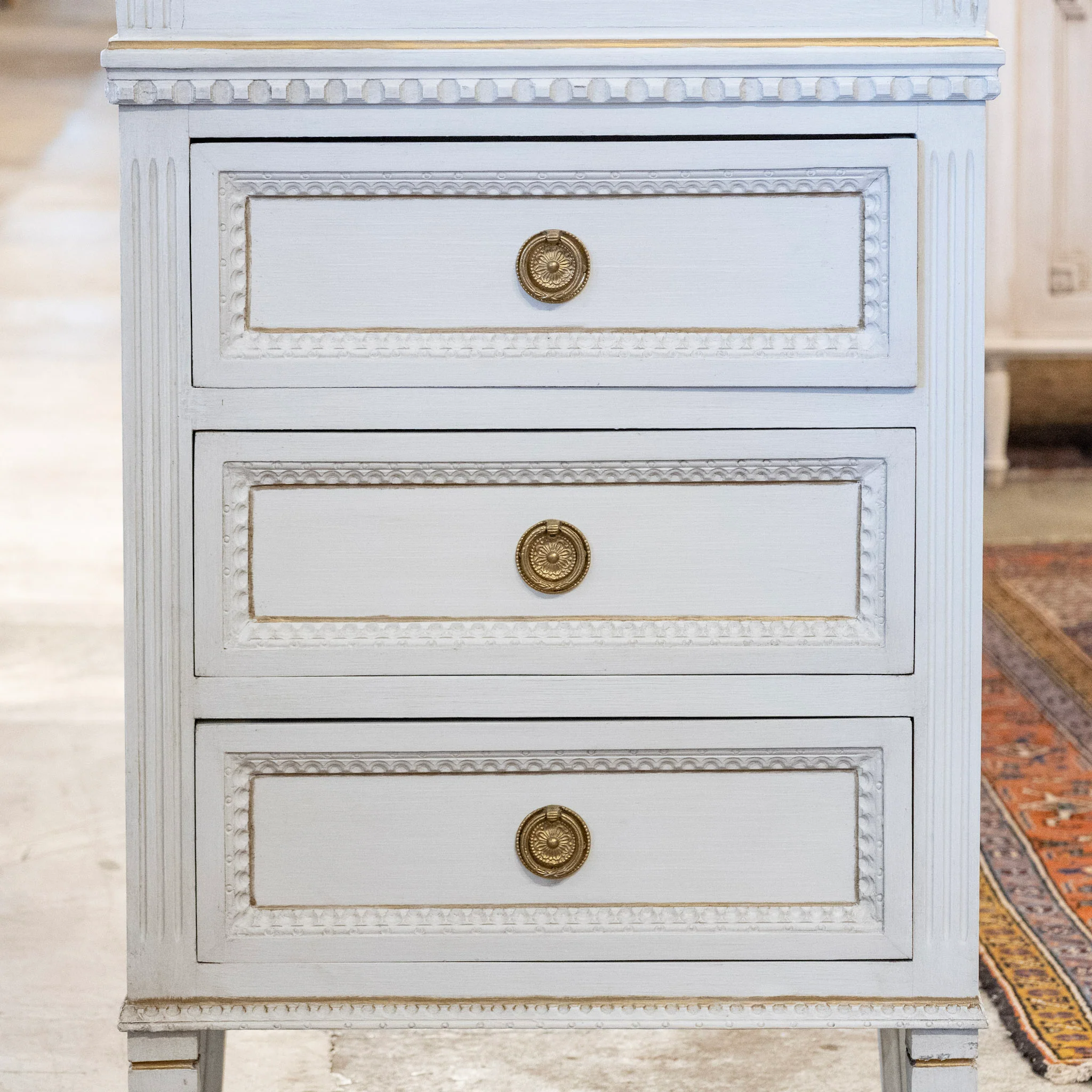 Swedish Slim Tall Dresser – Beaded & Gold Trim in Dove White - Image 5