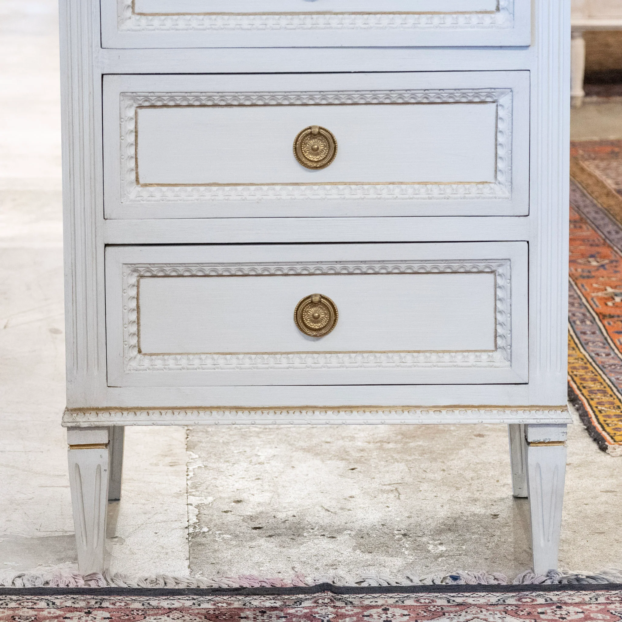 Swedish Slim Tall Dresser – Beaded & Gold Trim in Dove White - Image 6