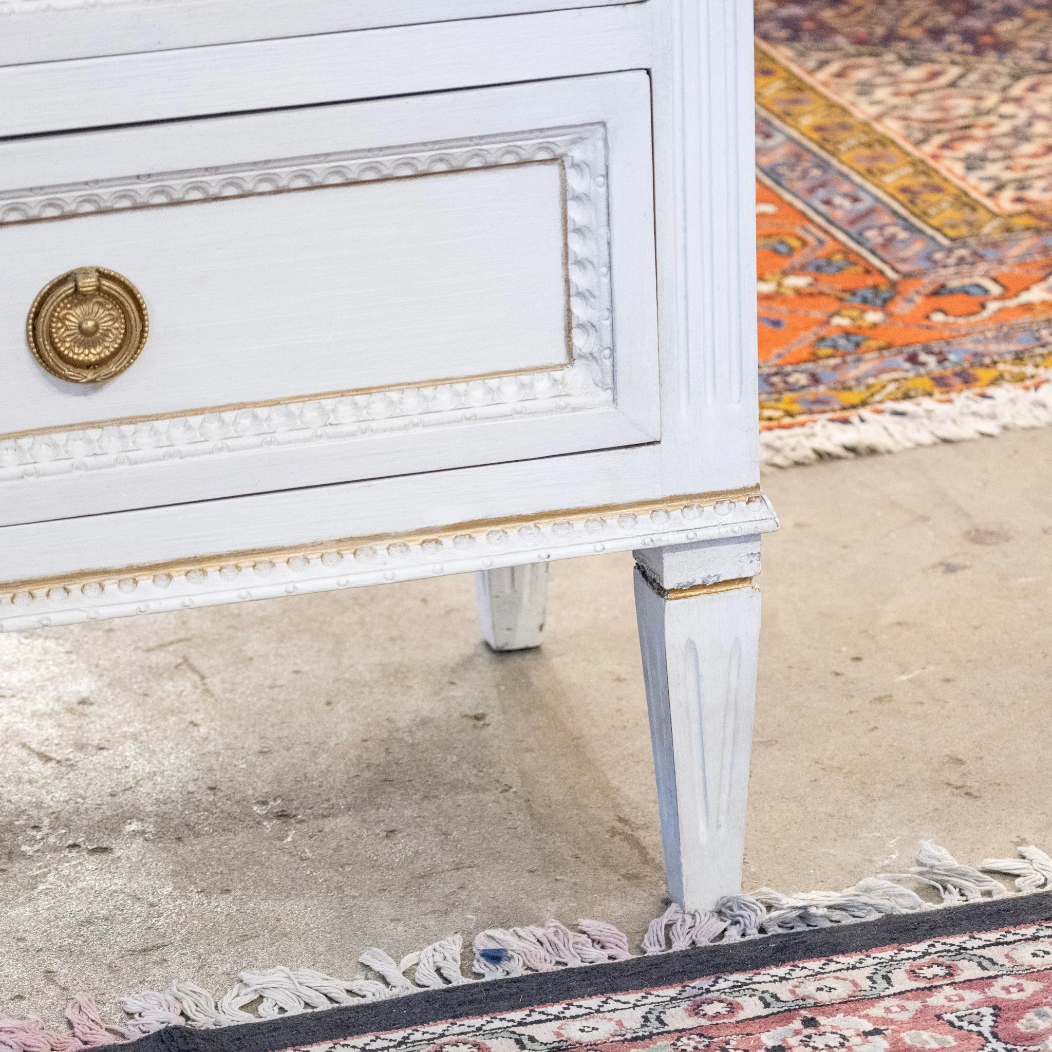 Swedish Slim Tall Dresser – Beaded & Gold Trim in Dove White - Image 9
