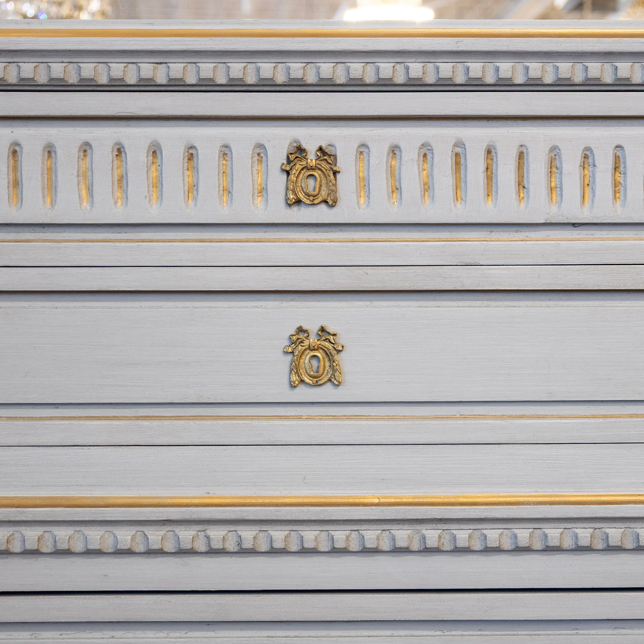 Swedish Tall Chest – Blue with Gold Trim and Brass Hardware - Image 6
