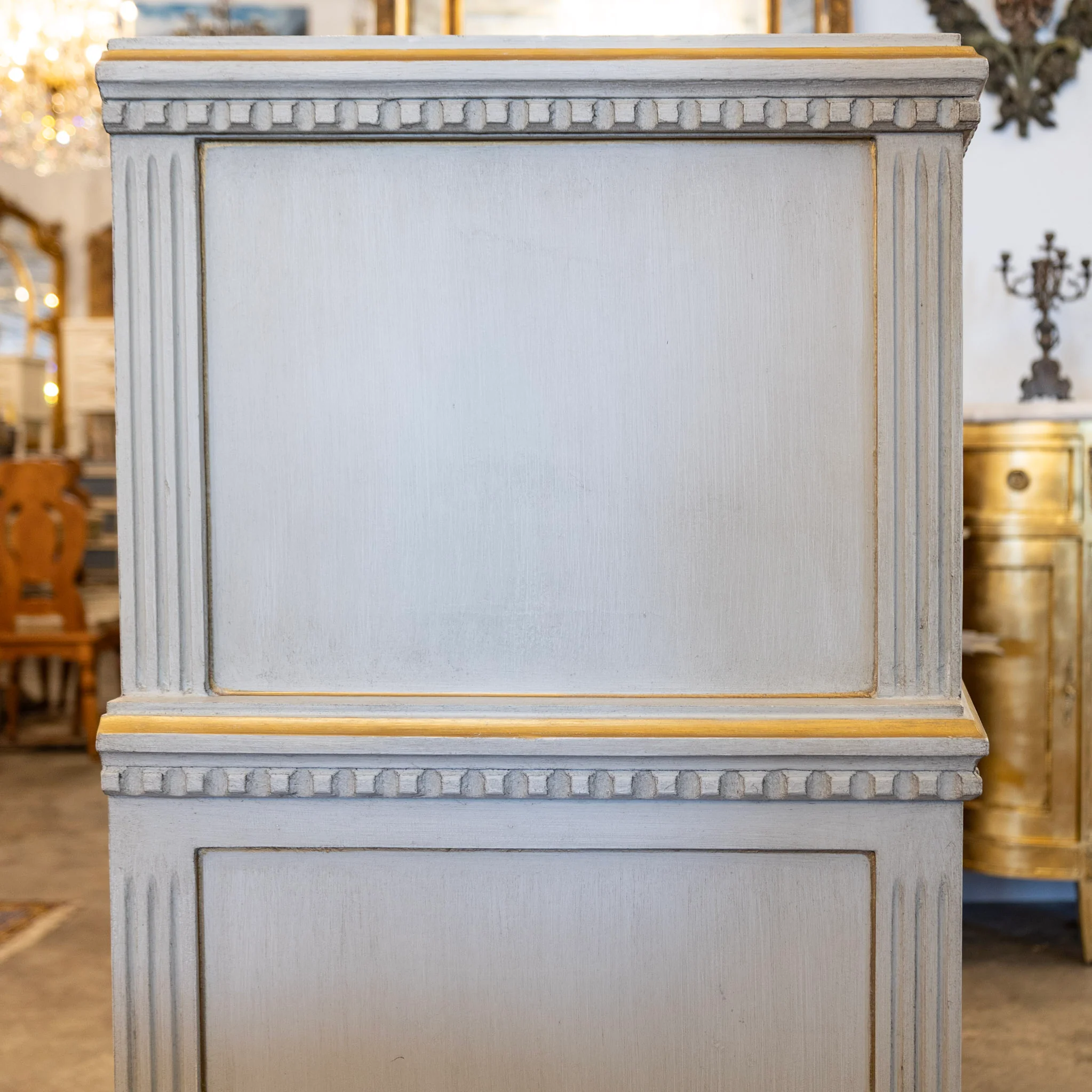 Swedish Tall Chest – Blue with Gold Trim and Brass Hardware - Image 7
