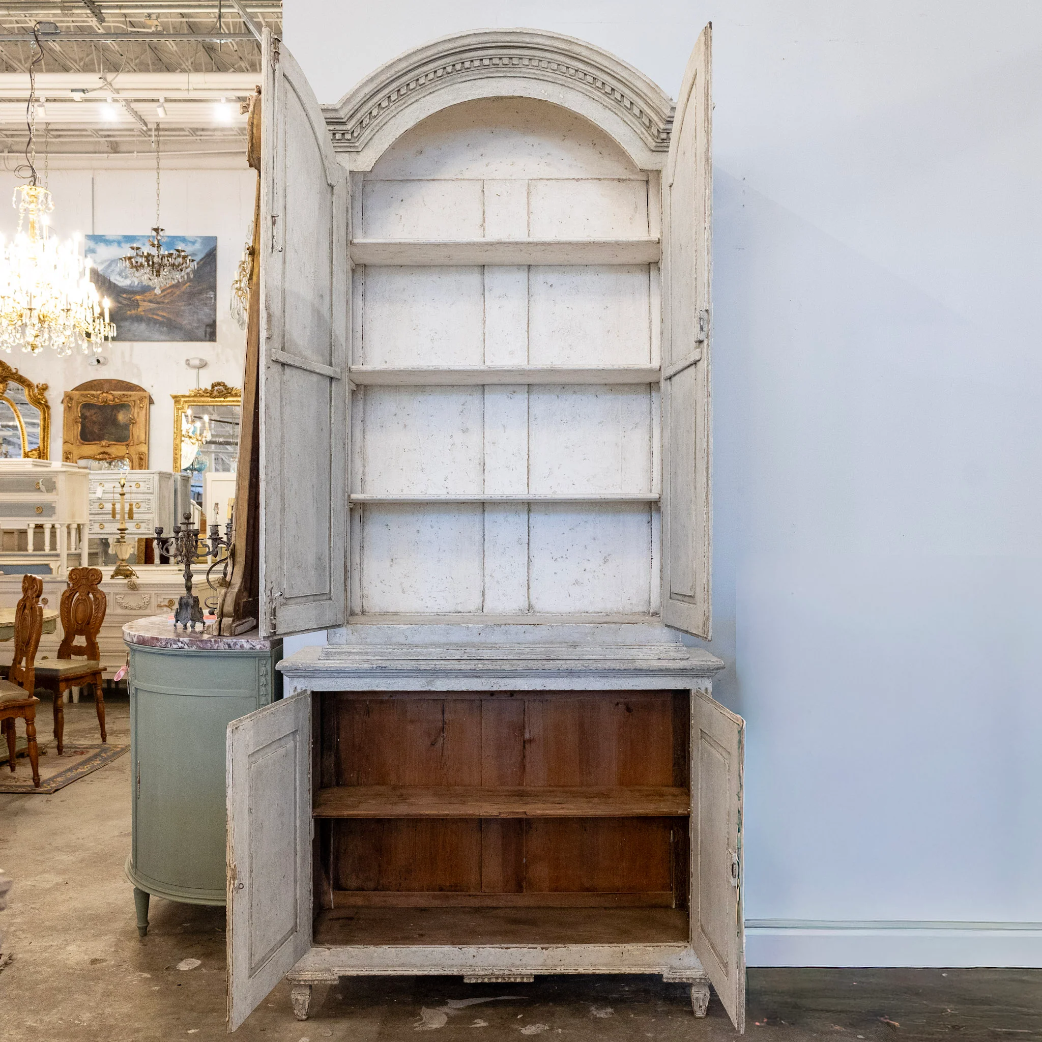 Pair of Swedish Tall Painted Cabinets – Distressed Grey Finish - Image 3
