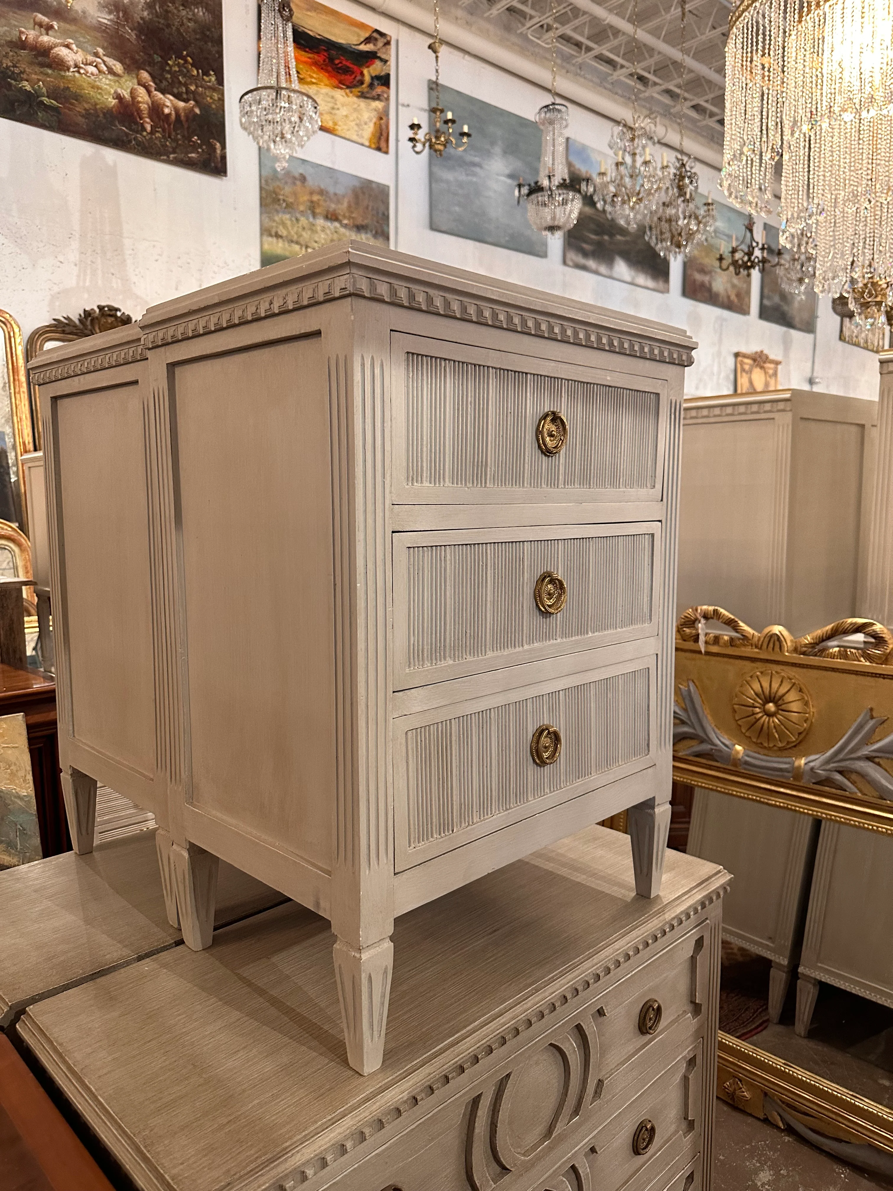 Swedish Vertical Reeded Nightstand in French Grey - Image 2