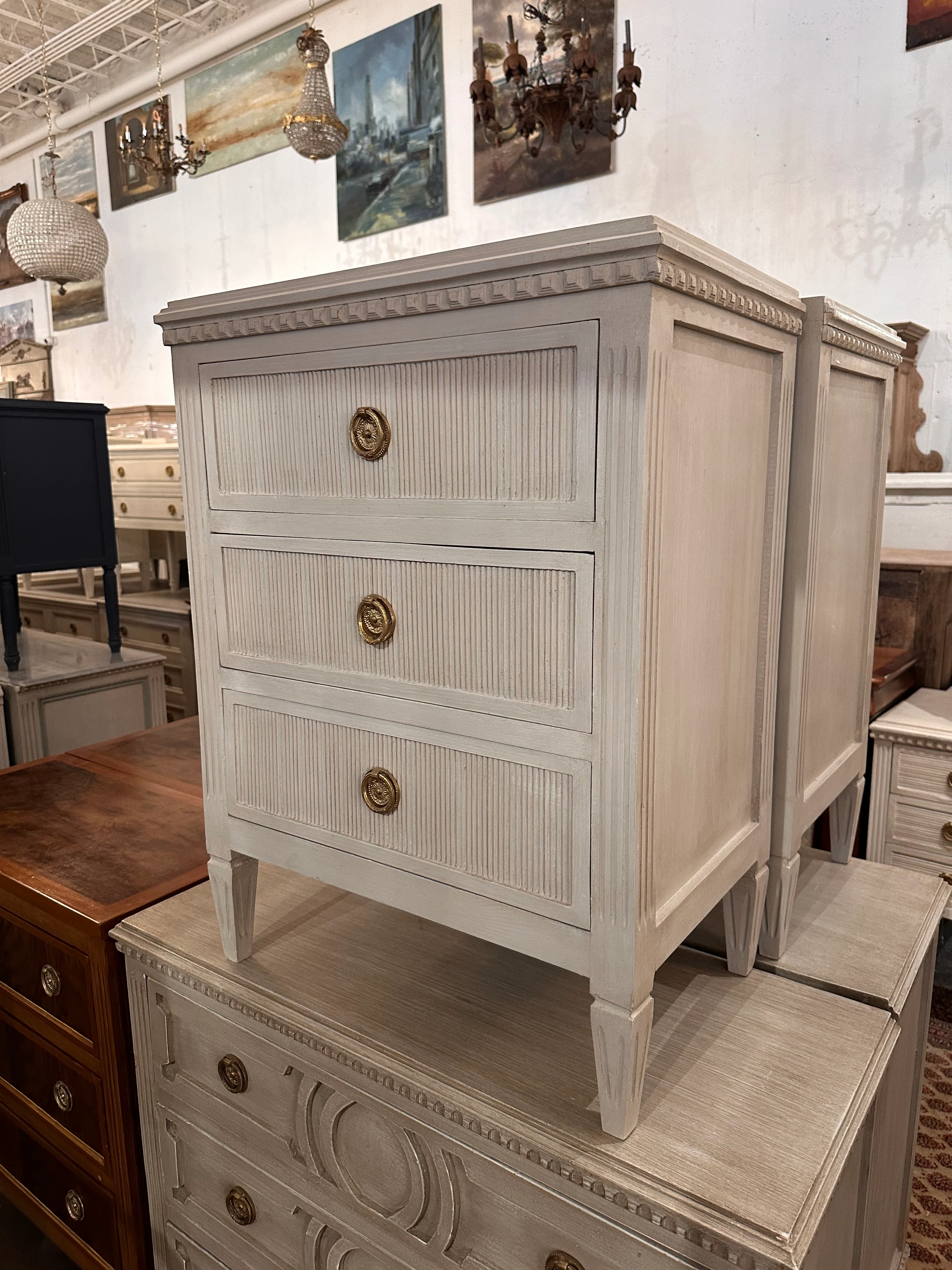 Swedish Vertical Reeded Nightstand in French Grey - Image 3