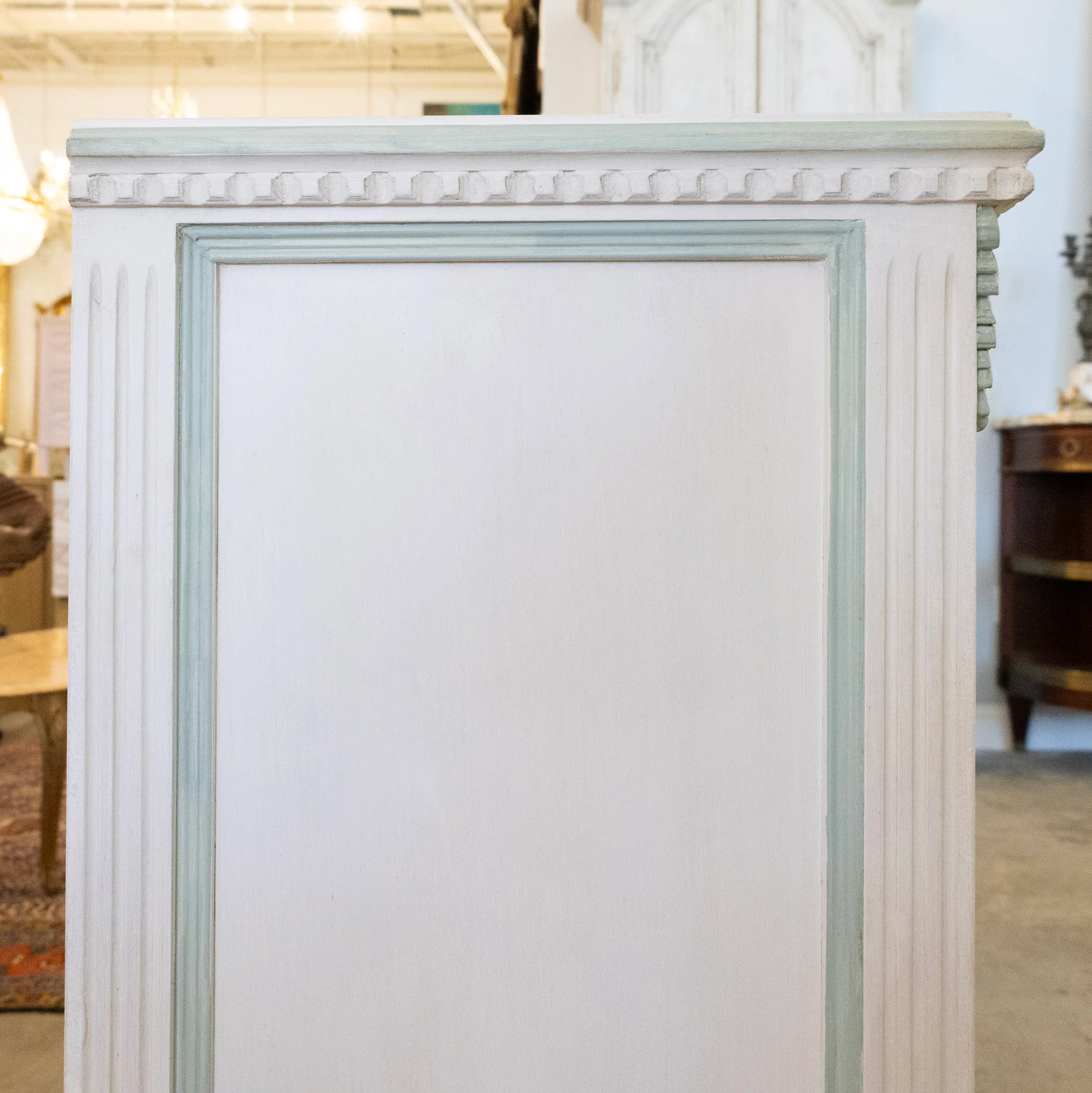 Swedish White Painted Sideboard with Blue Accents - Image 11