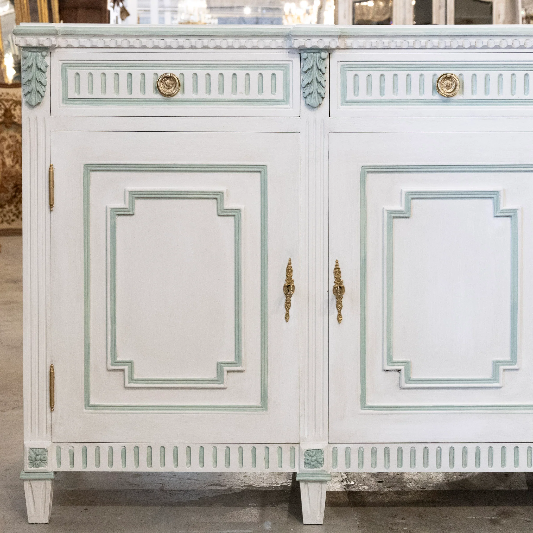 Swedish White Painted Sideboard with Blue Accents - Image 2