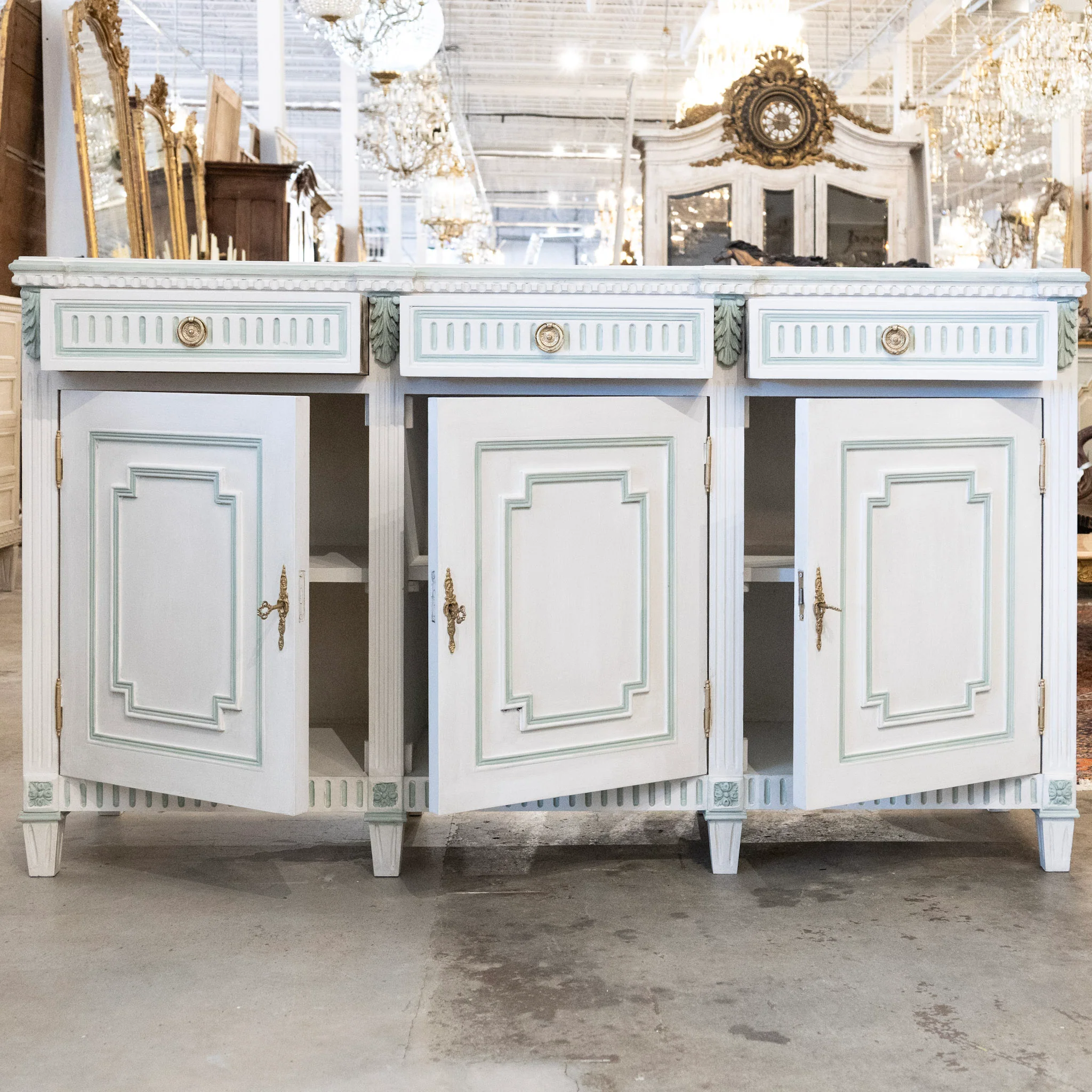 Swedish White Painted Sideboard with Blue Accents - Image 3