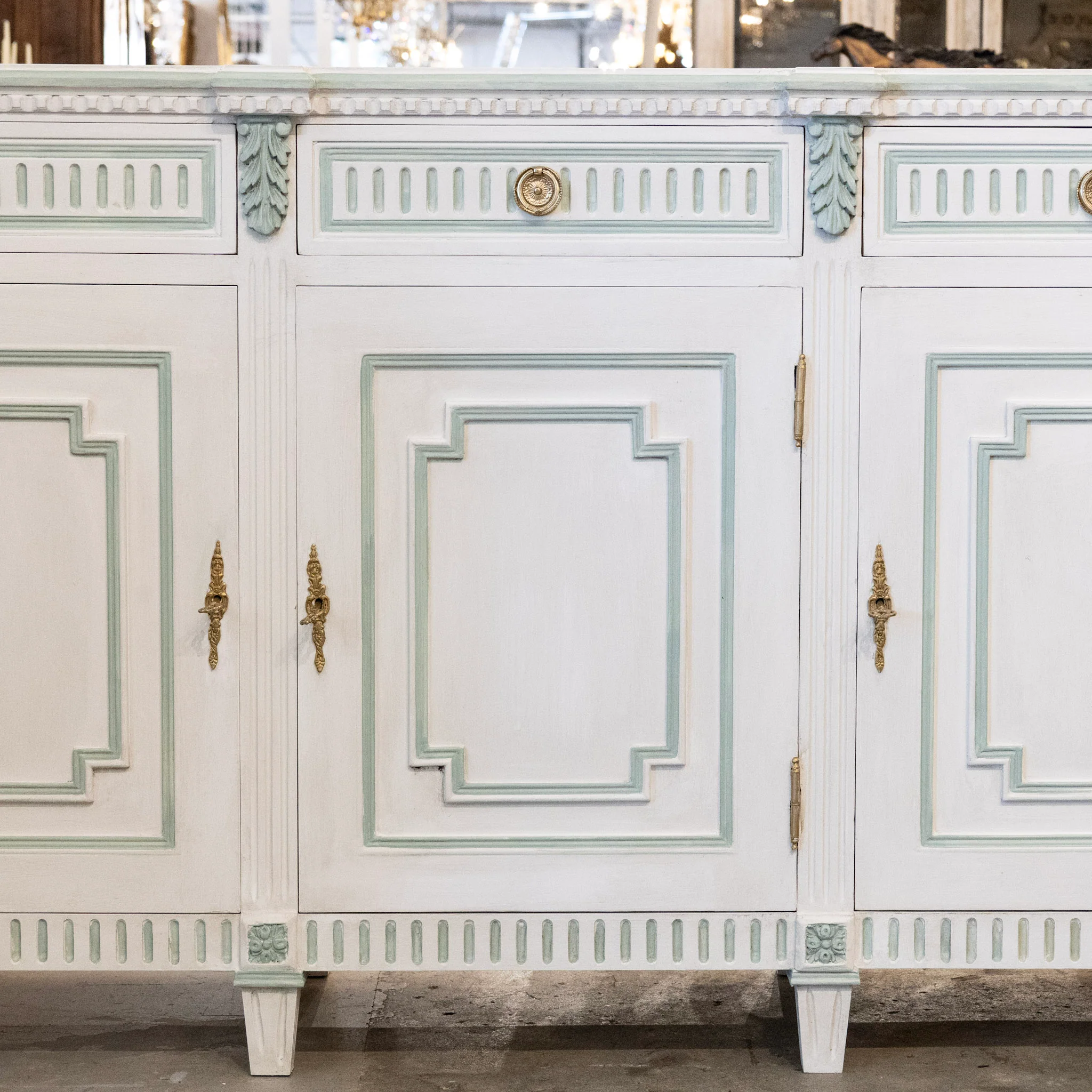 Swedish White Painted Sideboard with Blue Accents - Image 4