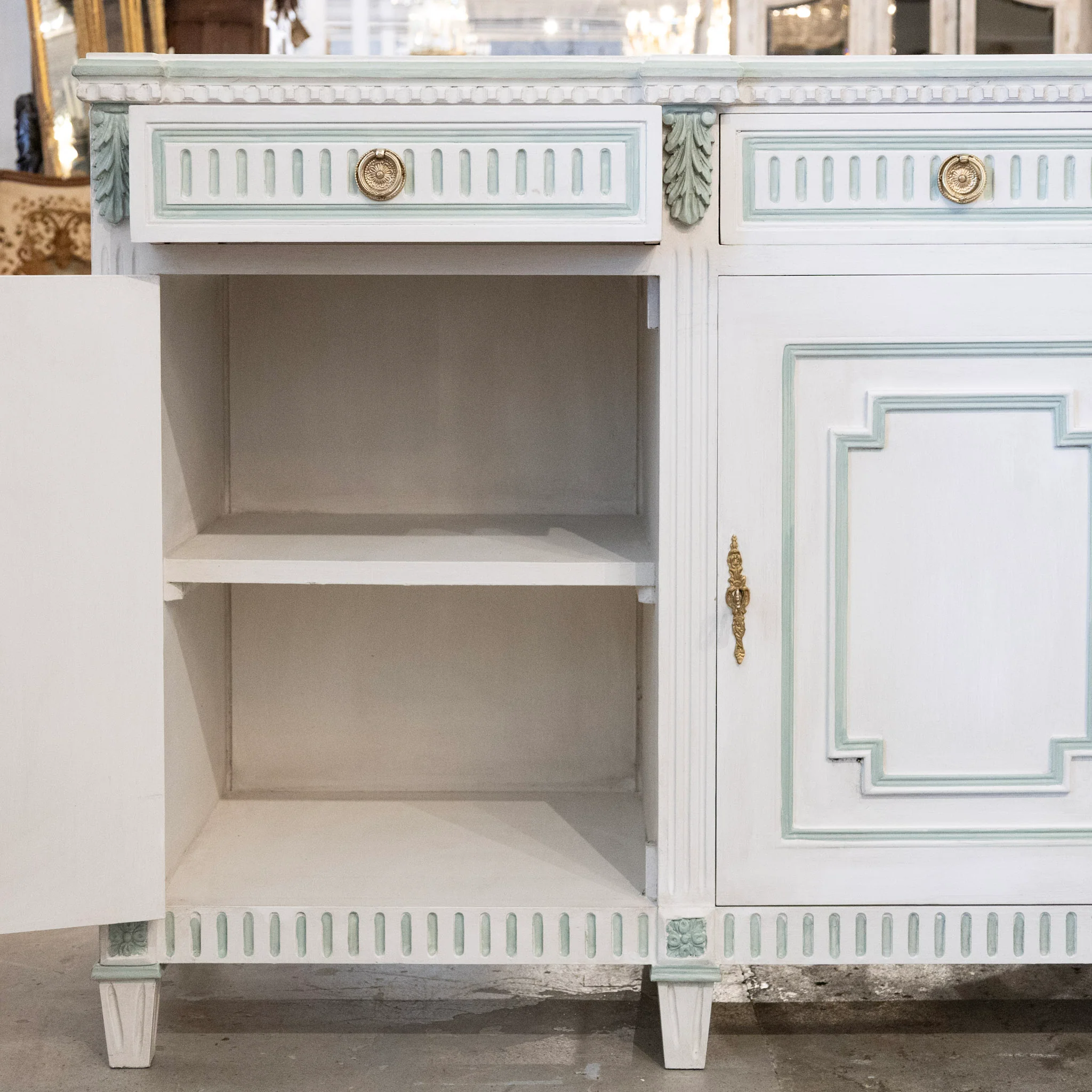 Swedish White Painted Sideboard with Blue Accents - Image 5