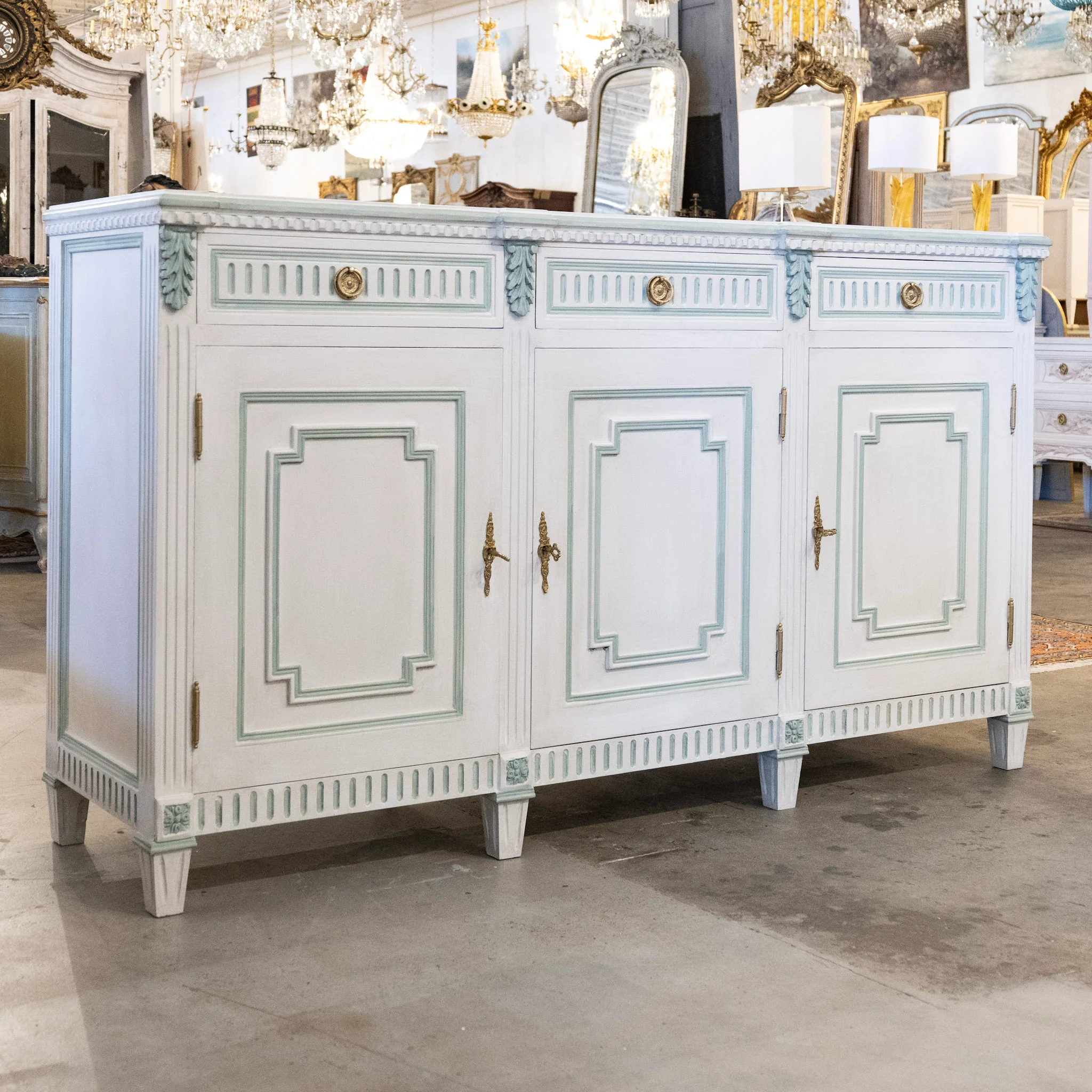 Swedish White Painted Sideboard with Blue Accents - Image 6