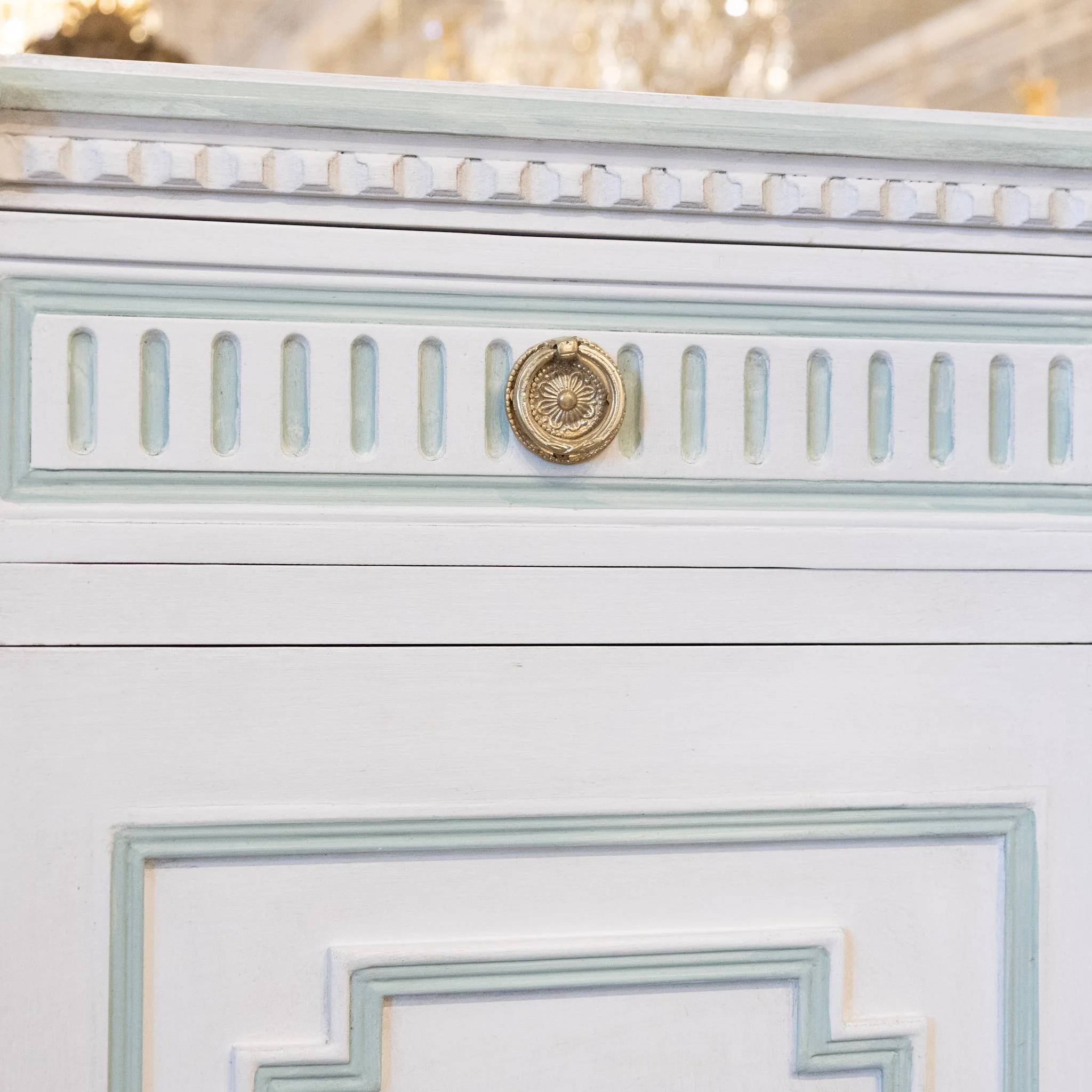 Swedish White Painted Sideboard with Blue Accents - Image 7