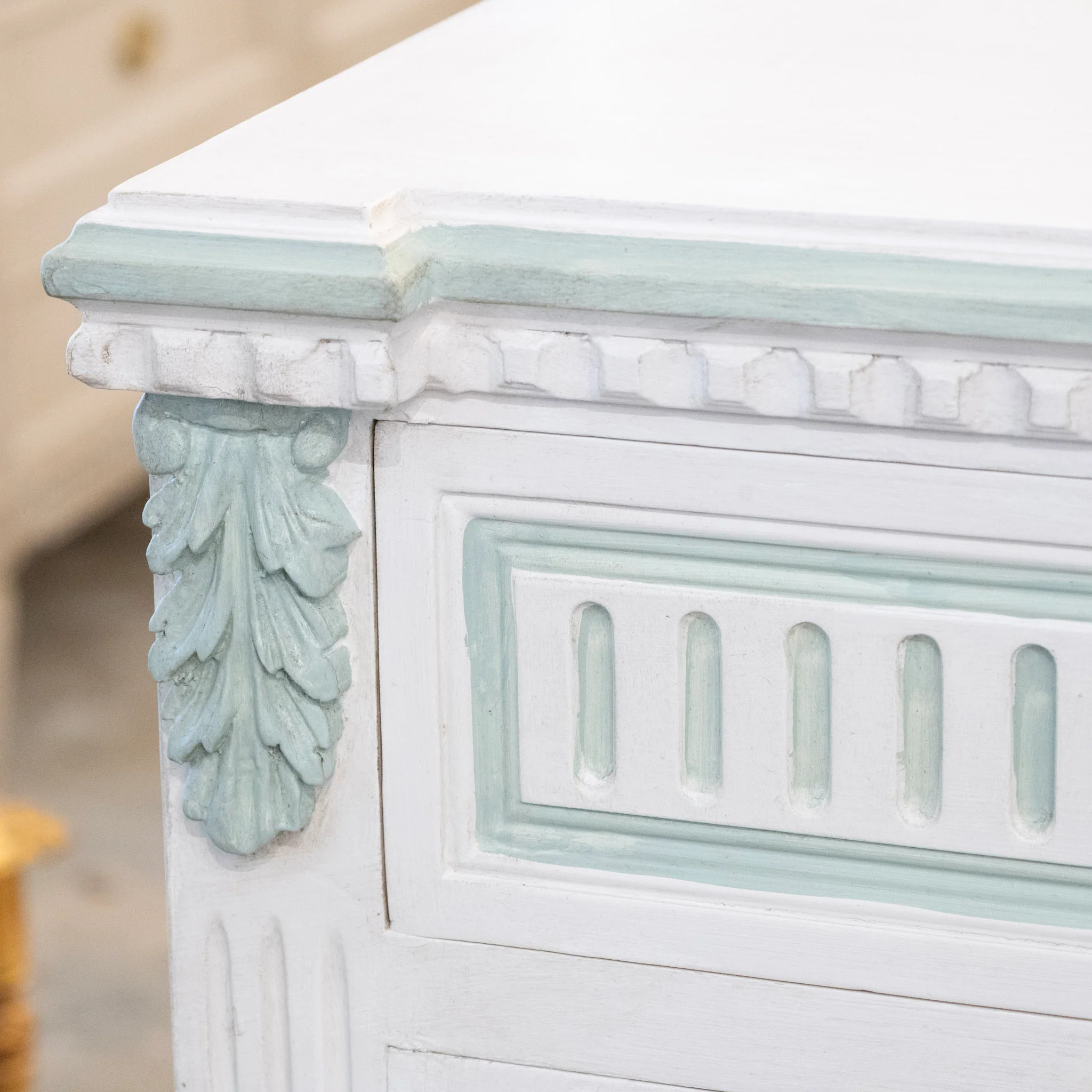Swedish White Painted Sideboard with Blue Accents - Image 9