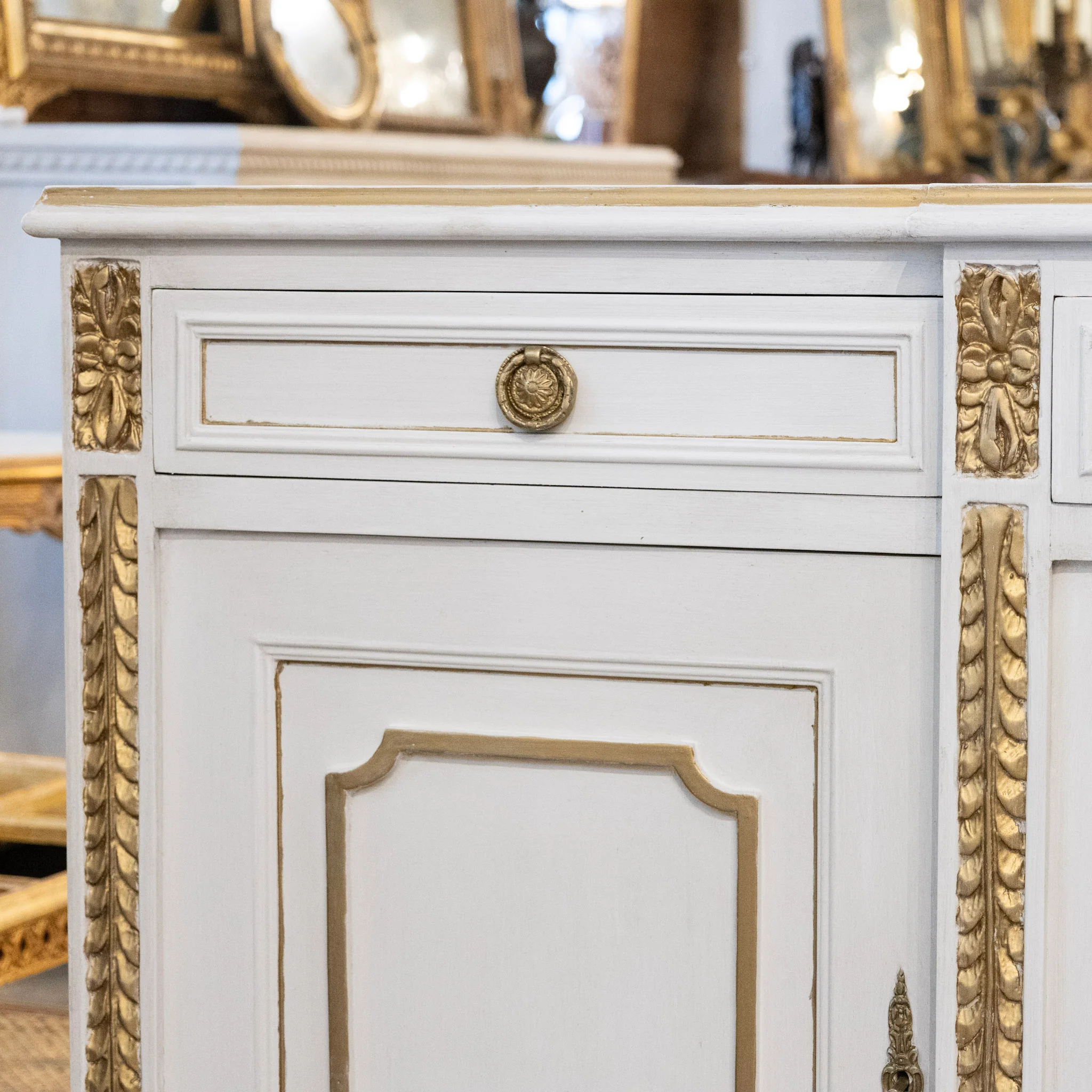 Swedish White Painted Sideboard with Gold Accents - Image 10