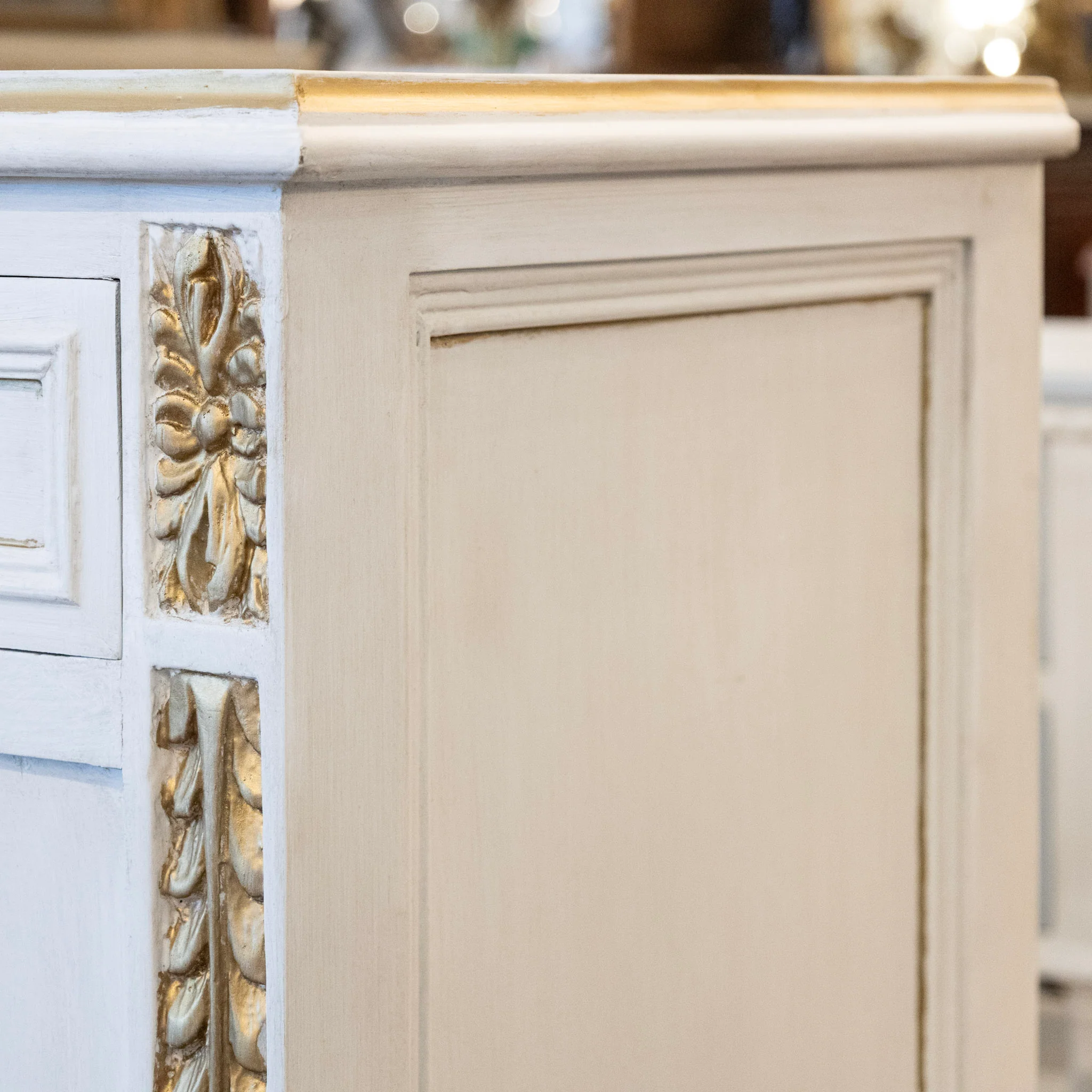 Swedish White Painted Sideboard with Gold Accents - Image 11