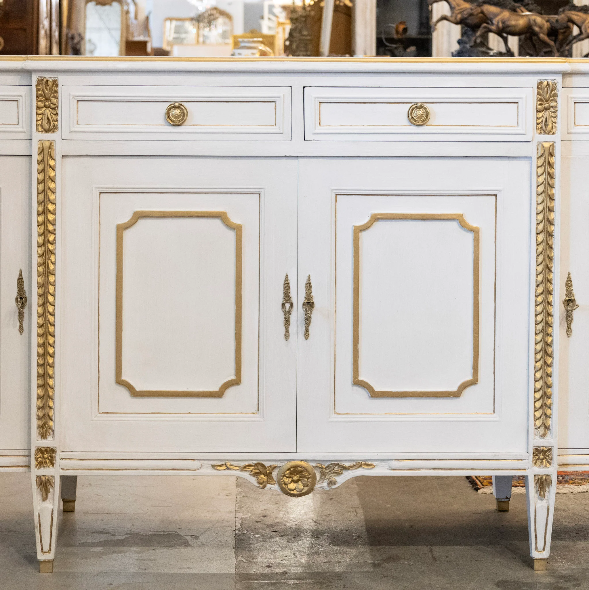 Swedish White Painted Sideboard with Gold Accents - Image 2