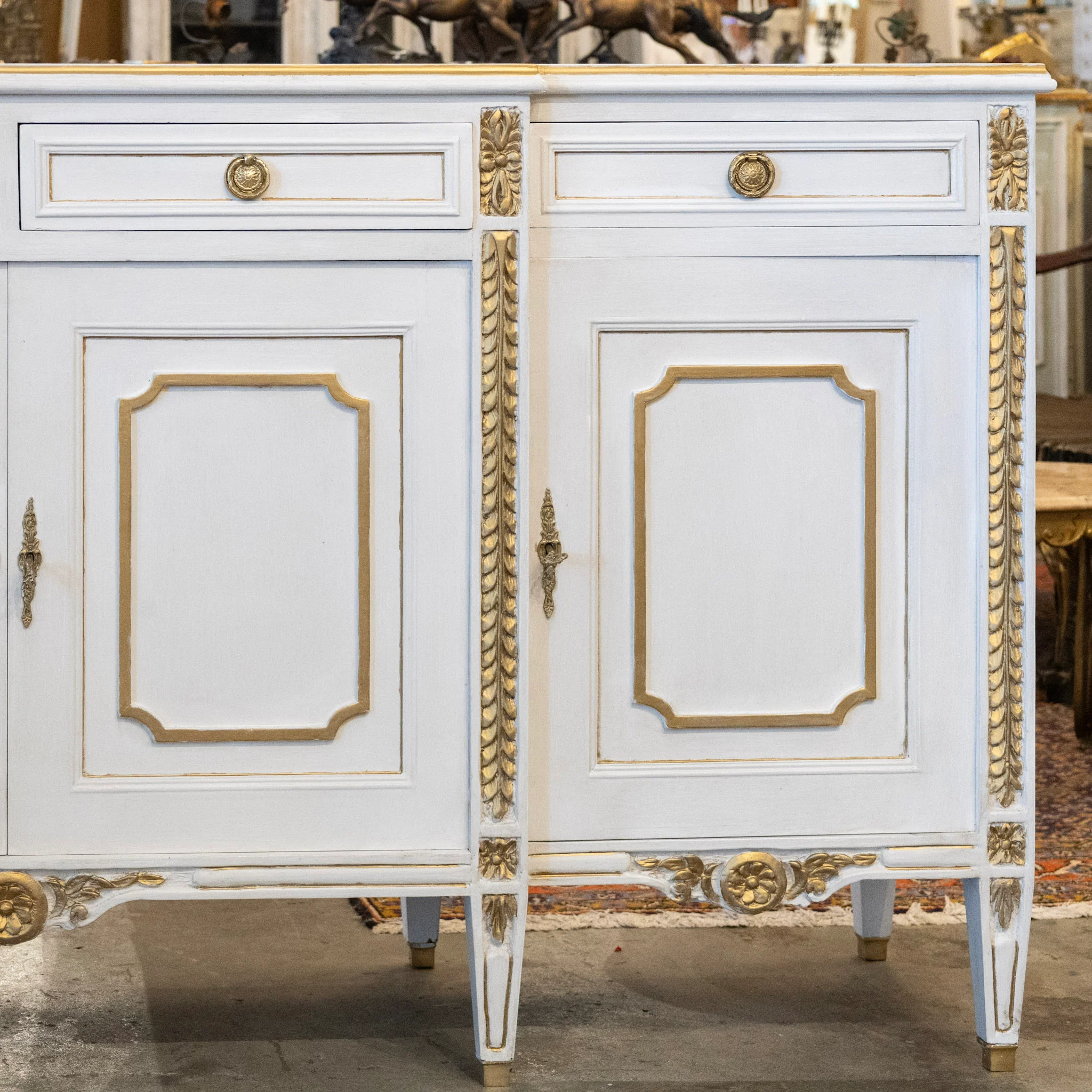 Swedish White Painted Sideboard with Gold Accents - Image 6