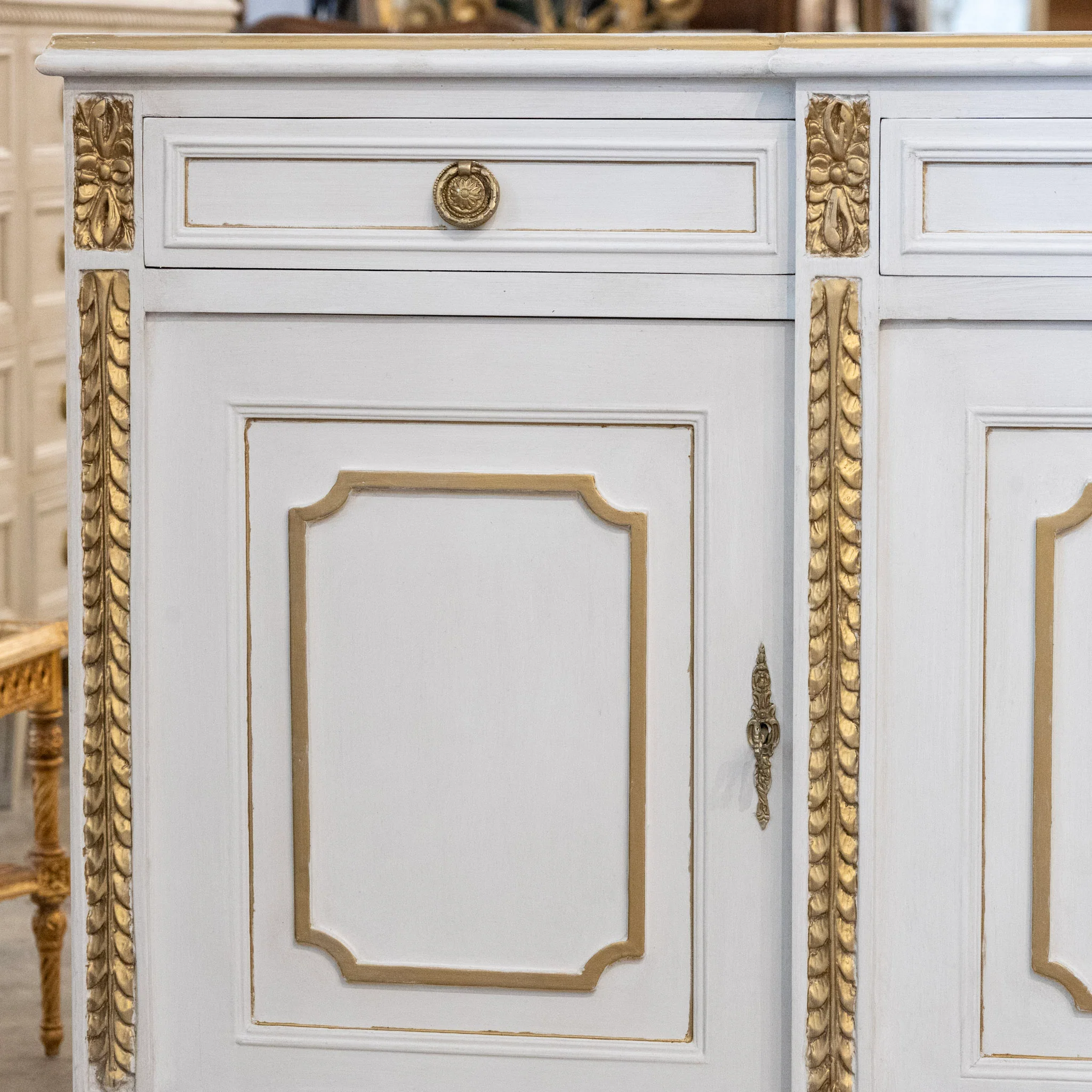 Swedish White Painted Sideboard with Gold Accents - Image 7