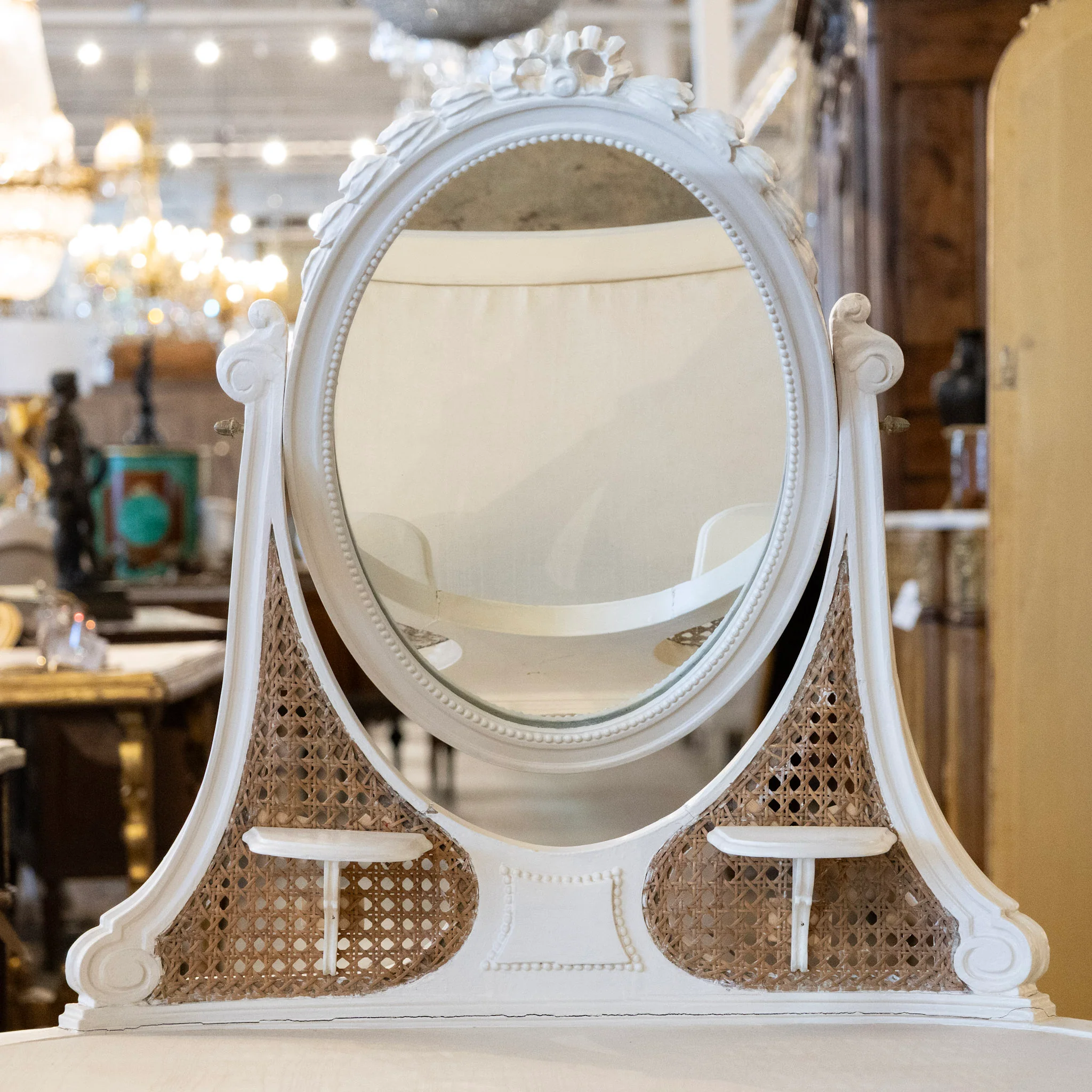 Swedish White Vanity – Oval Mirror & Cane Panels - Image 5