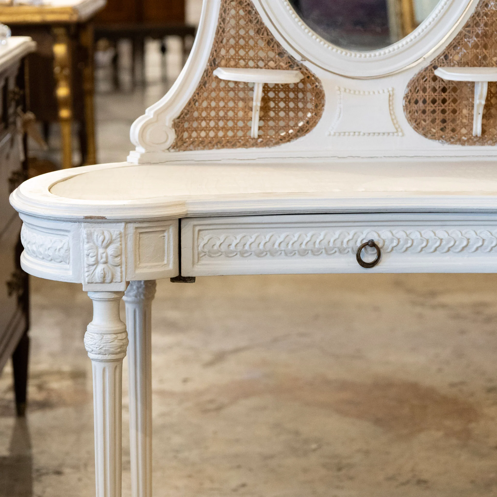 Swedish White Vanity – Oval Mirror & Cane Panels - Image 8
