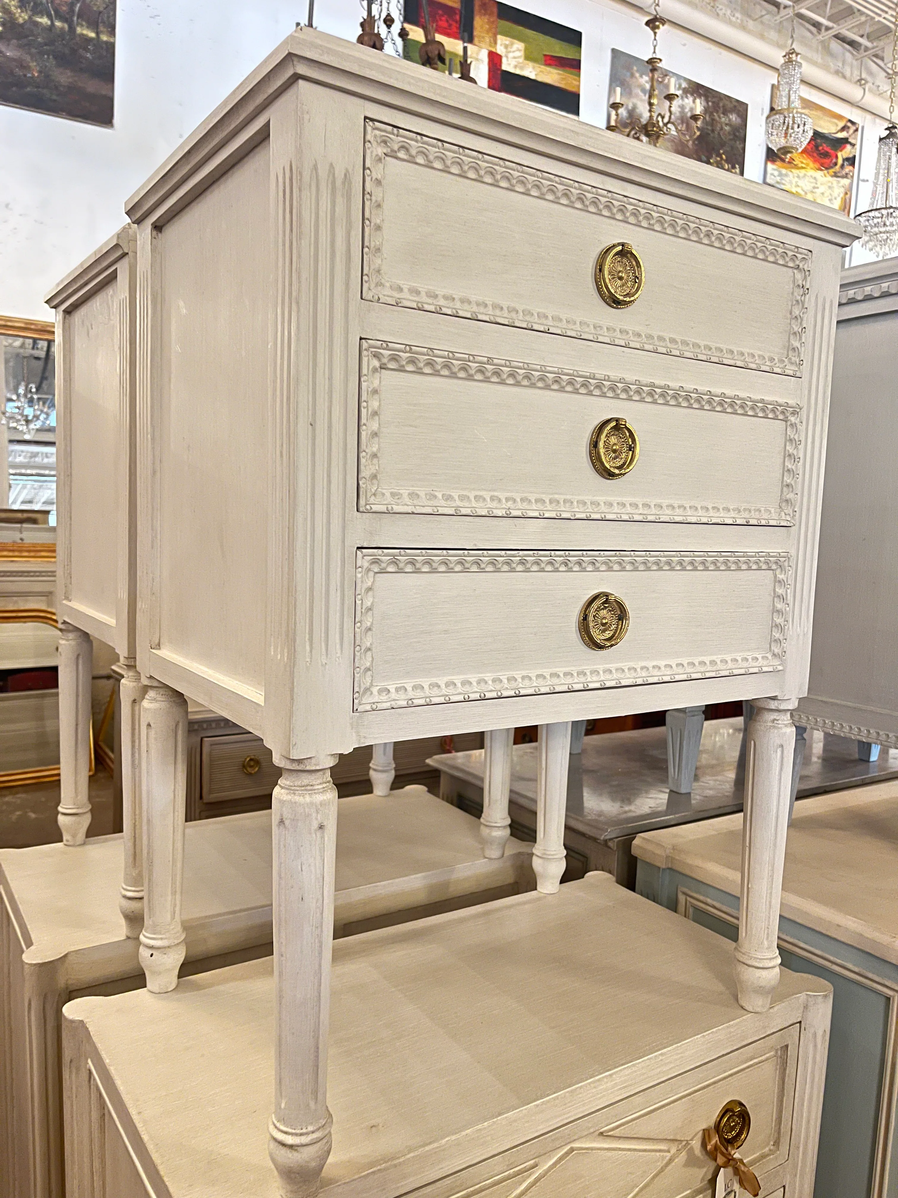 Tall Beaded Trim Swedish Nightstand - Image 2