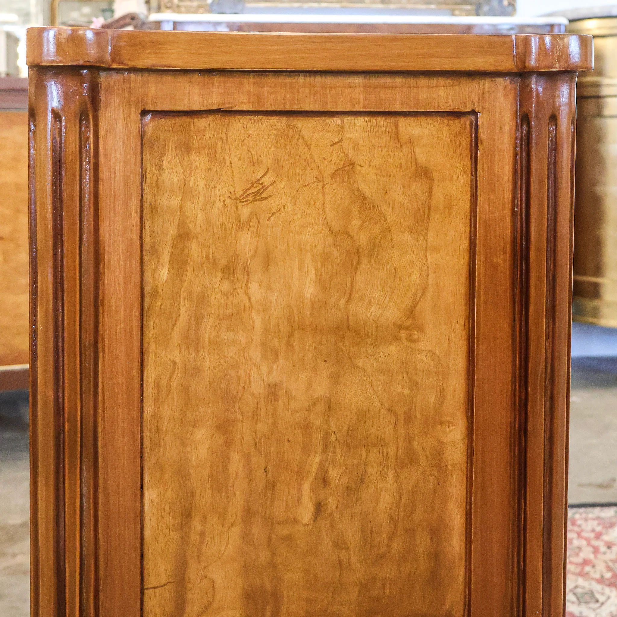 Louis XVI Tall Rounded Corner Burl Wood Nightstand (30" Wide) - Image 6