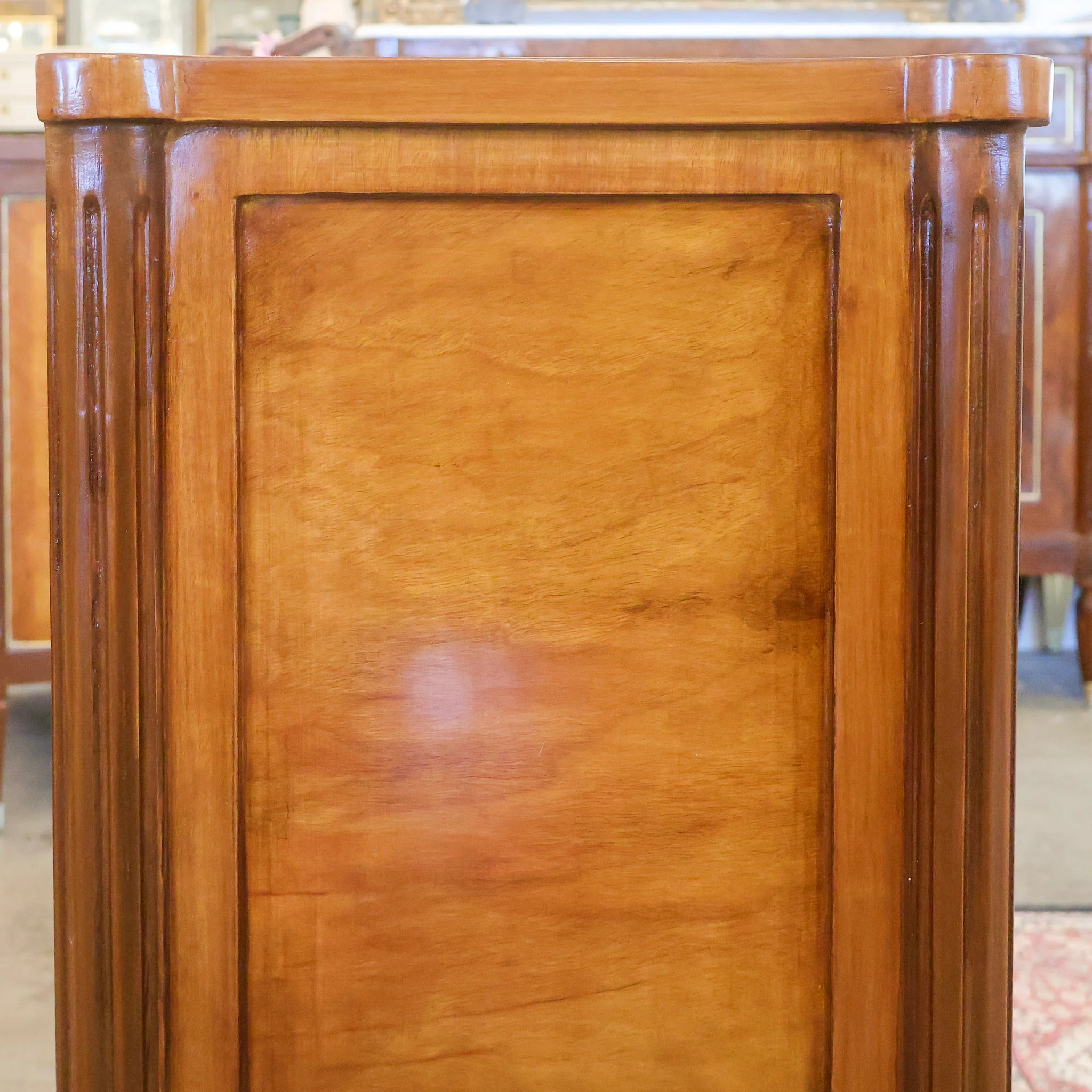 Louis XVI Tall Rounded Corner Burl Wood Nightstand (36" Wide) - Image 7
