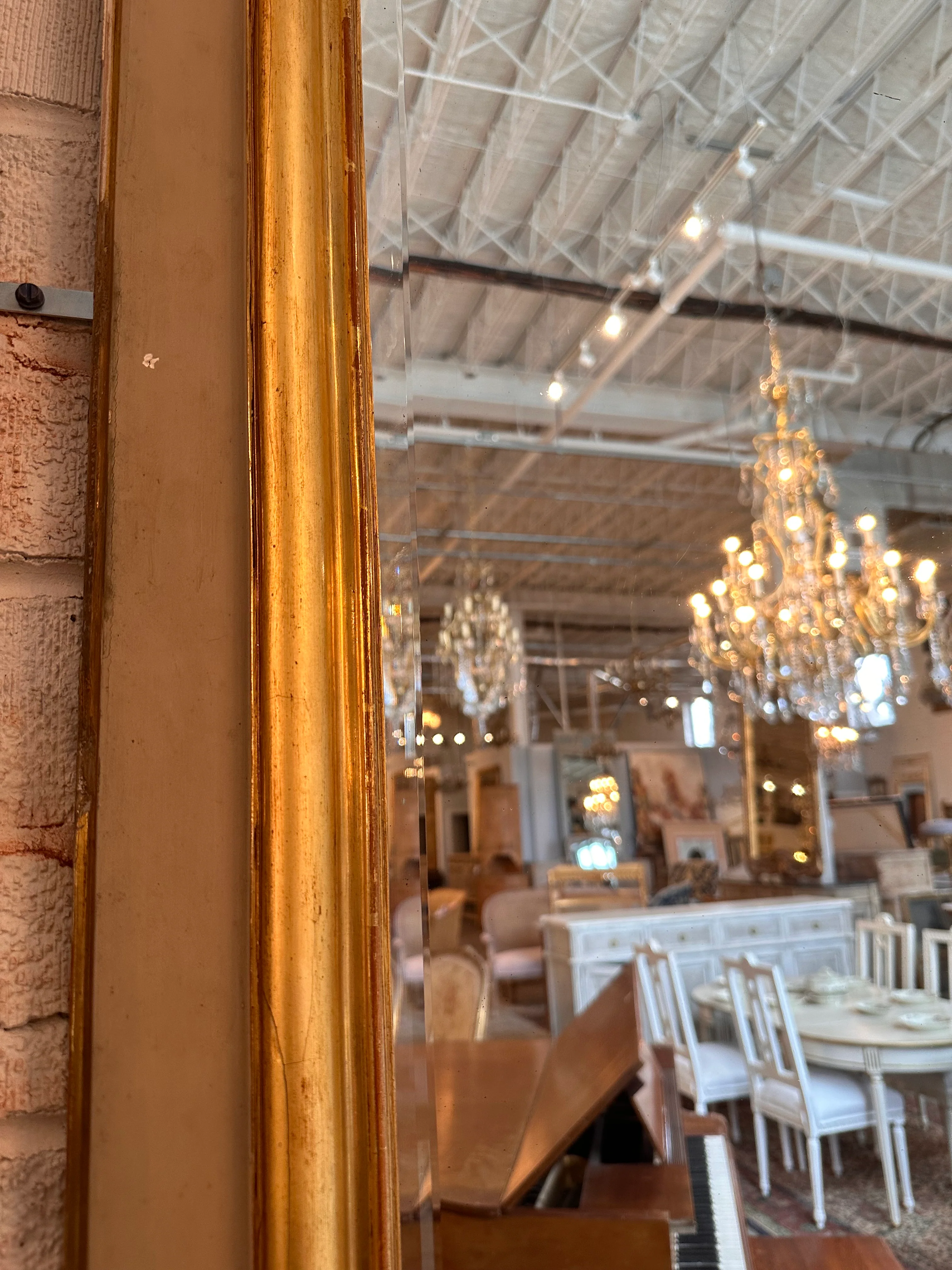Taupe Trumeau French Mirror with Antique Beveled Glass - Image 4