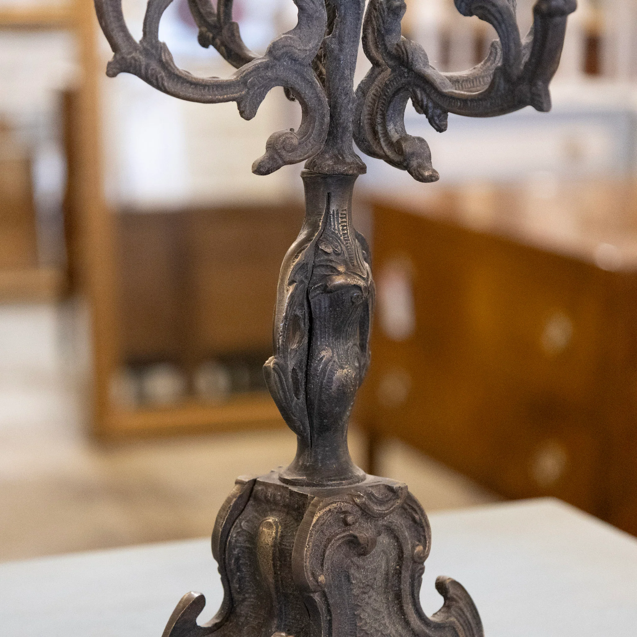 French Dark Brass Candelabra – Scroll Arms - Image 3