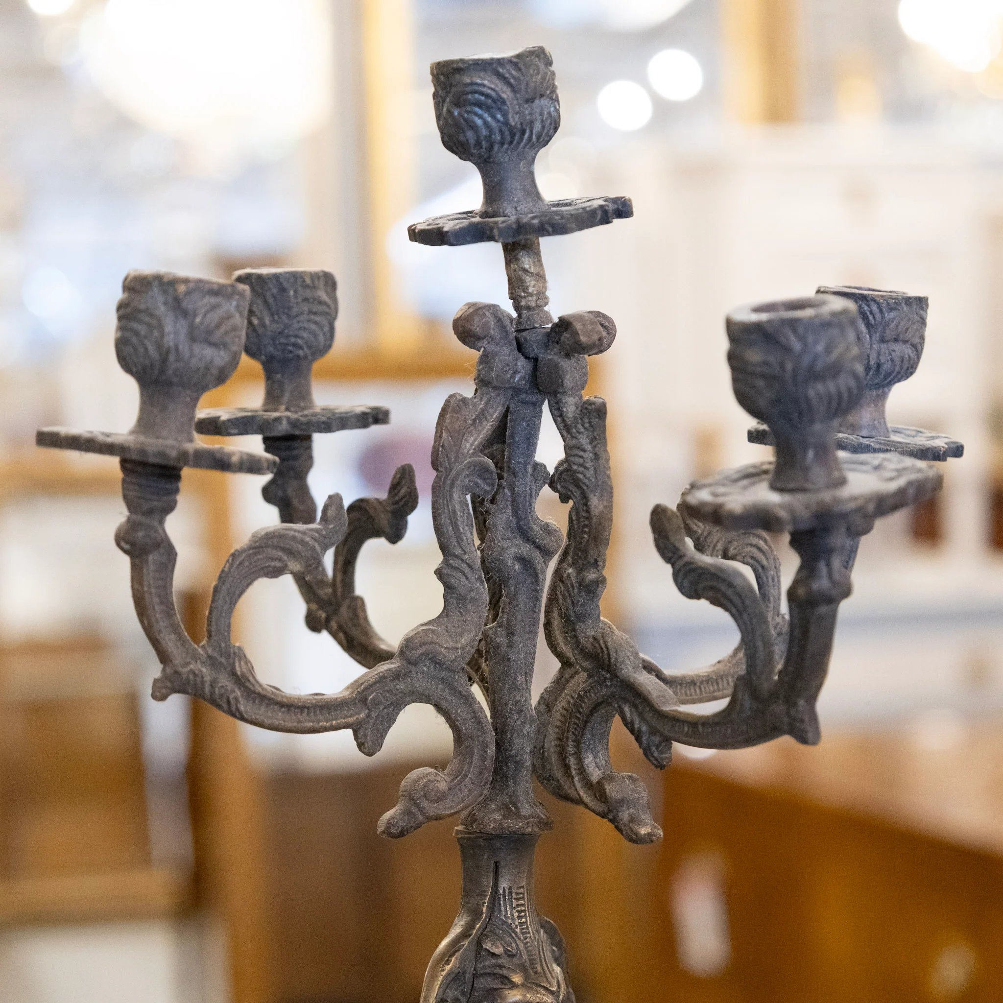French Dark Brass Candelabra – Scroll Arms - Image 4