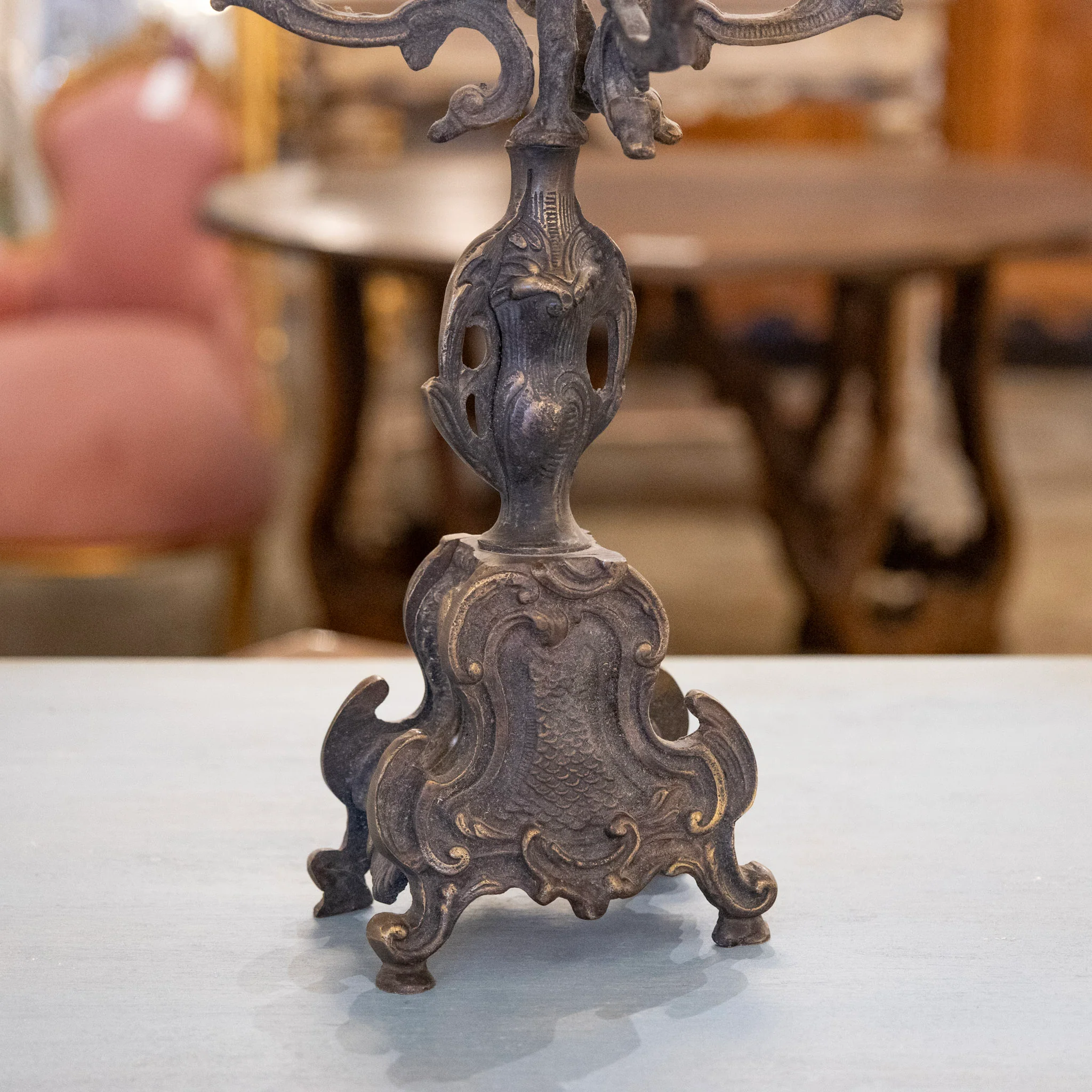 French Dark Brass Candelabra – Scroll Arms - Image 5