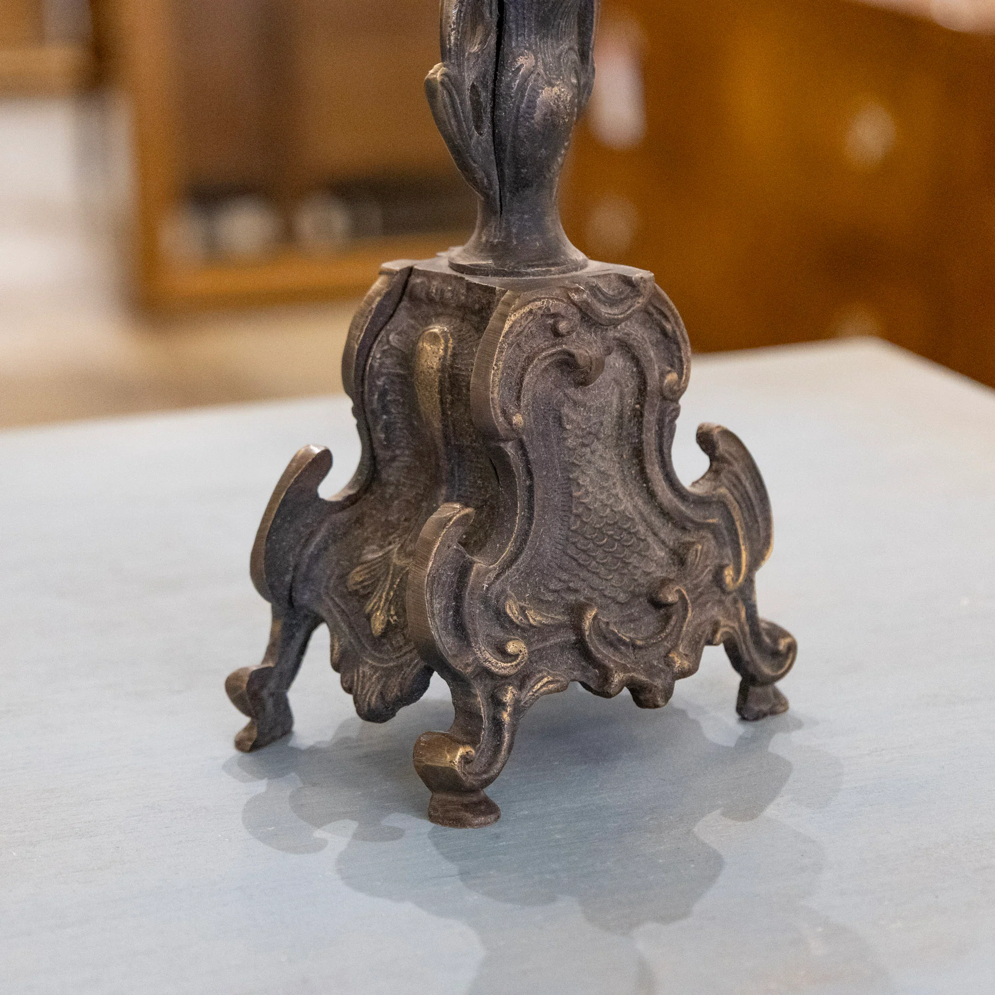 French Dark Brass Candelabra – Scroll Arms - Image 6
