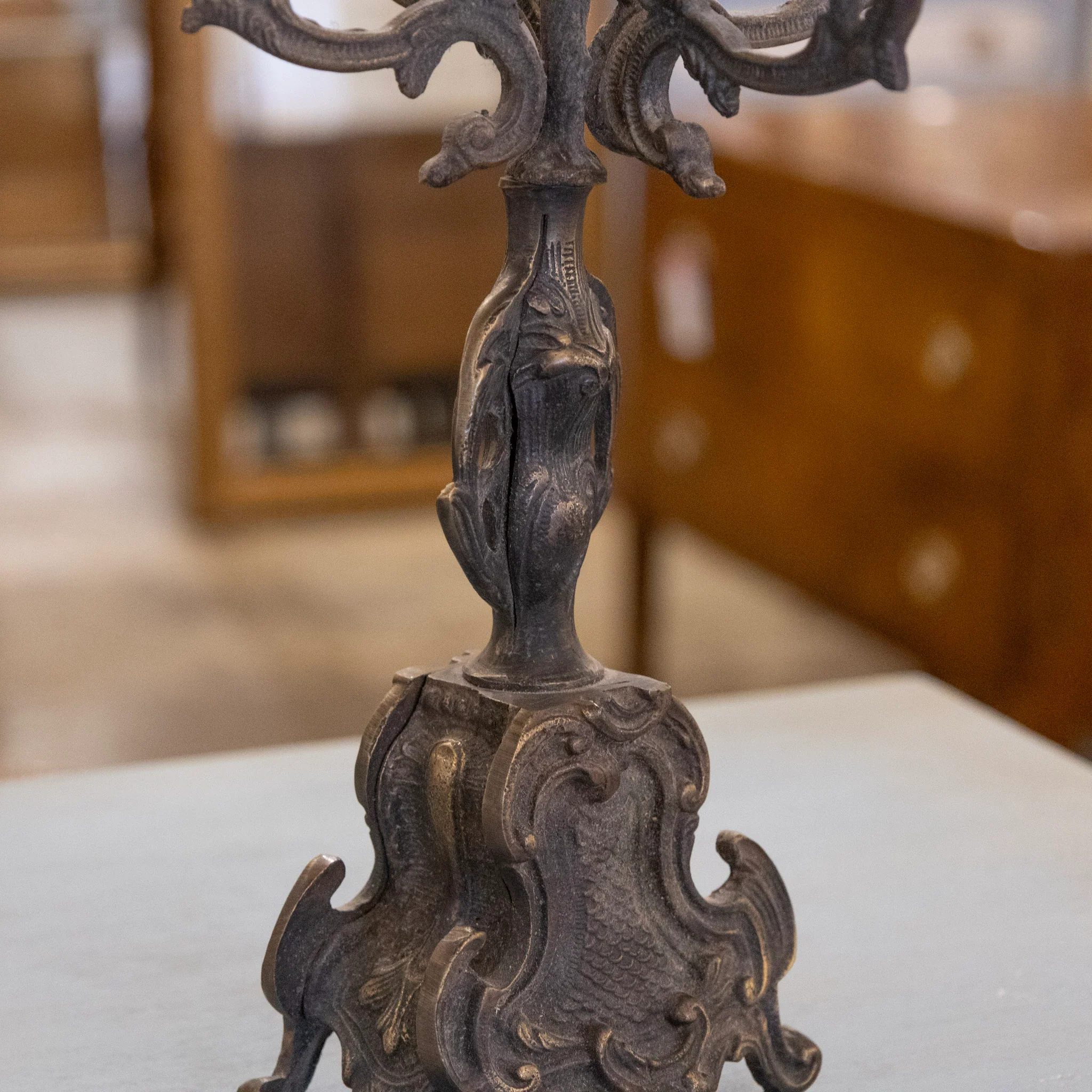 French Dark Brass Candelabra – Scroll Arms - Image 7