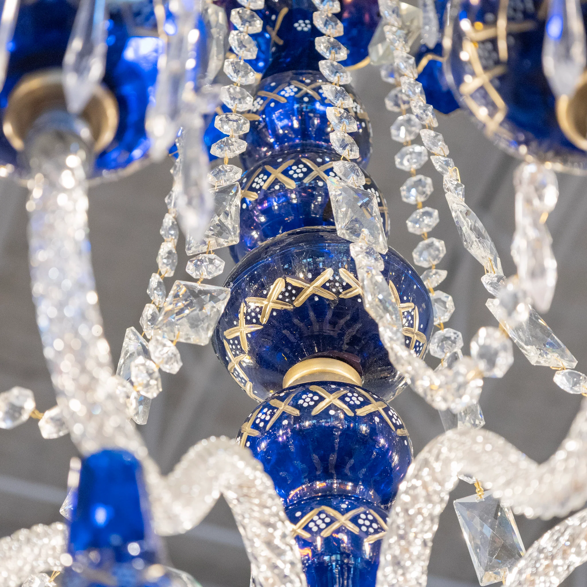 Vintage Italian Murano Candelabra Glass Chandelier – Blue with Crystal Drops - Image 6