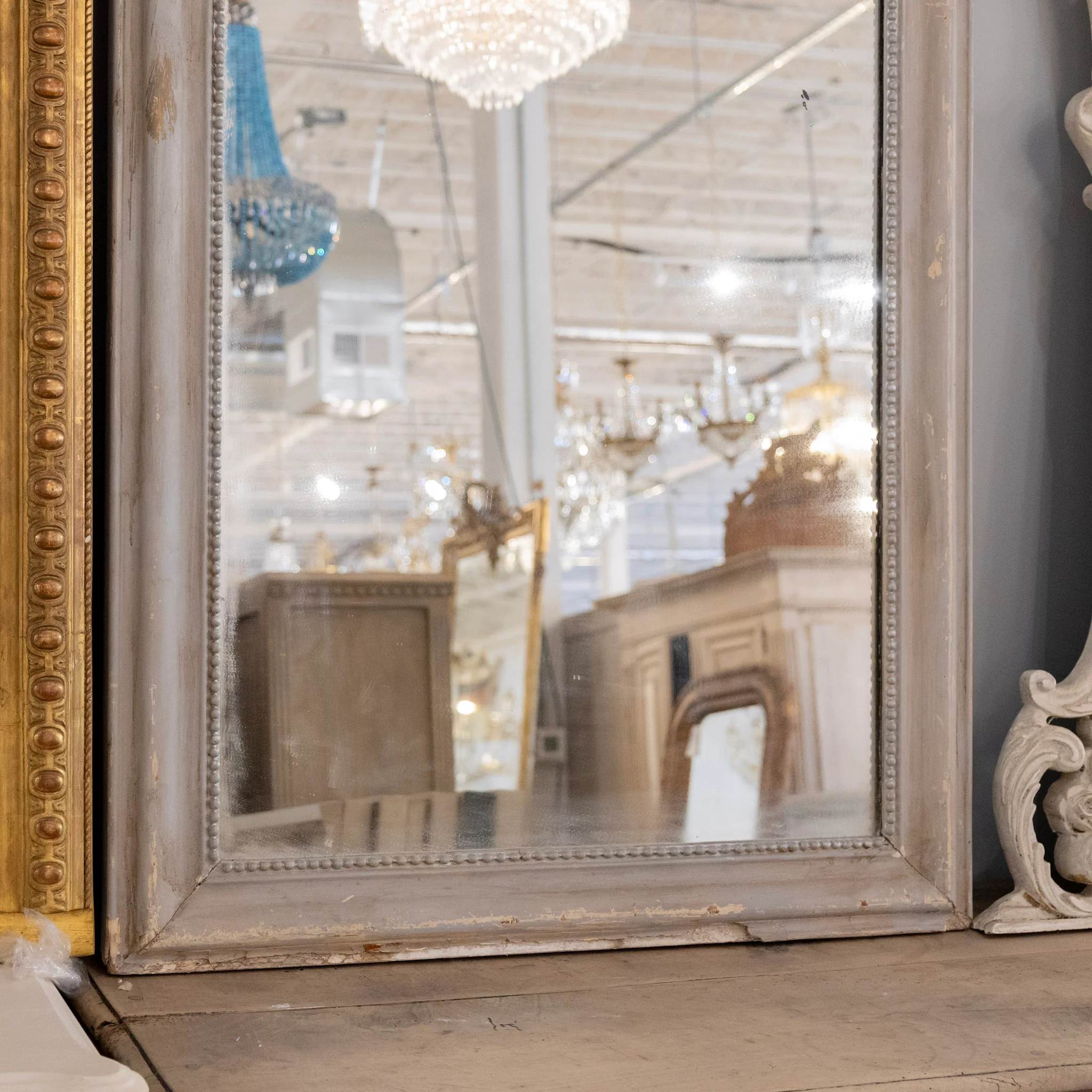 Louis Philippe Distressed Silver Mirror with Carved Crest - Image 3