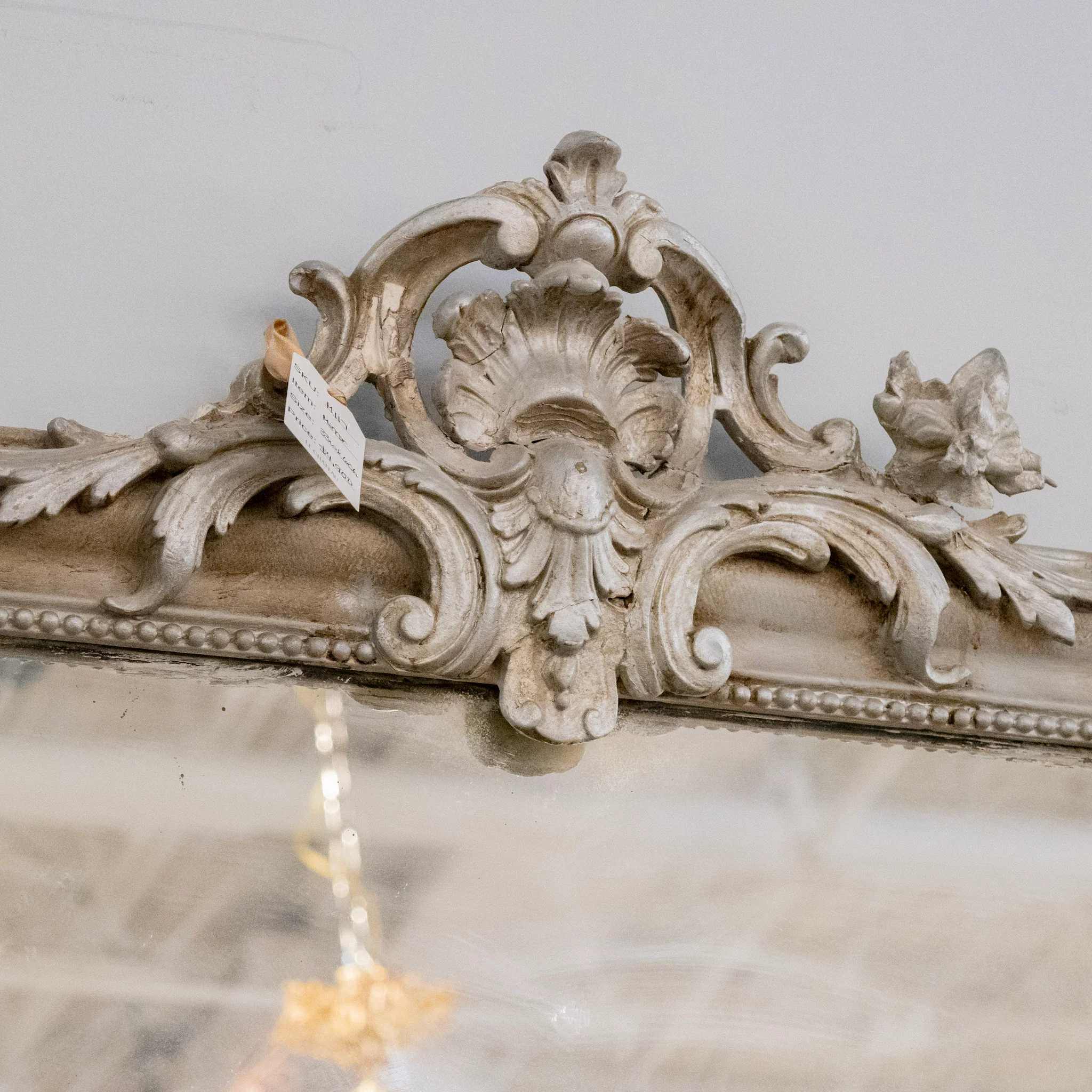 Louis Philippe Distressed Silver Mirror with Carved Crest - Image 5