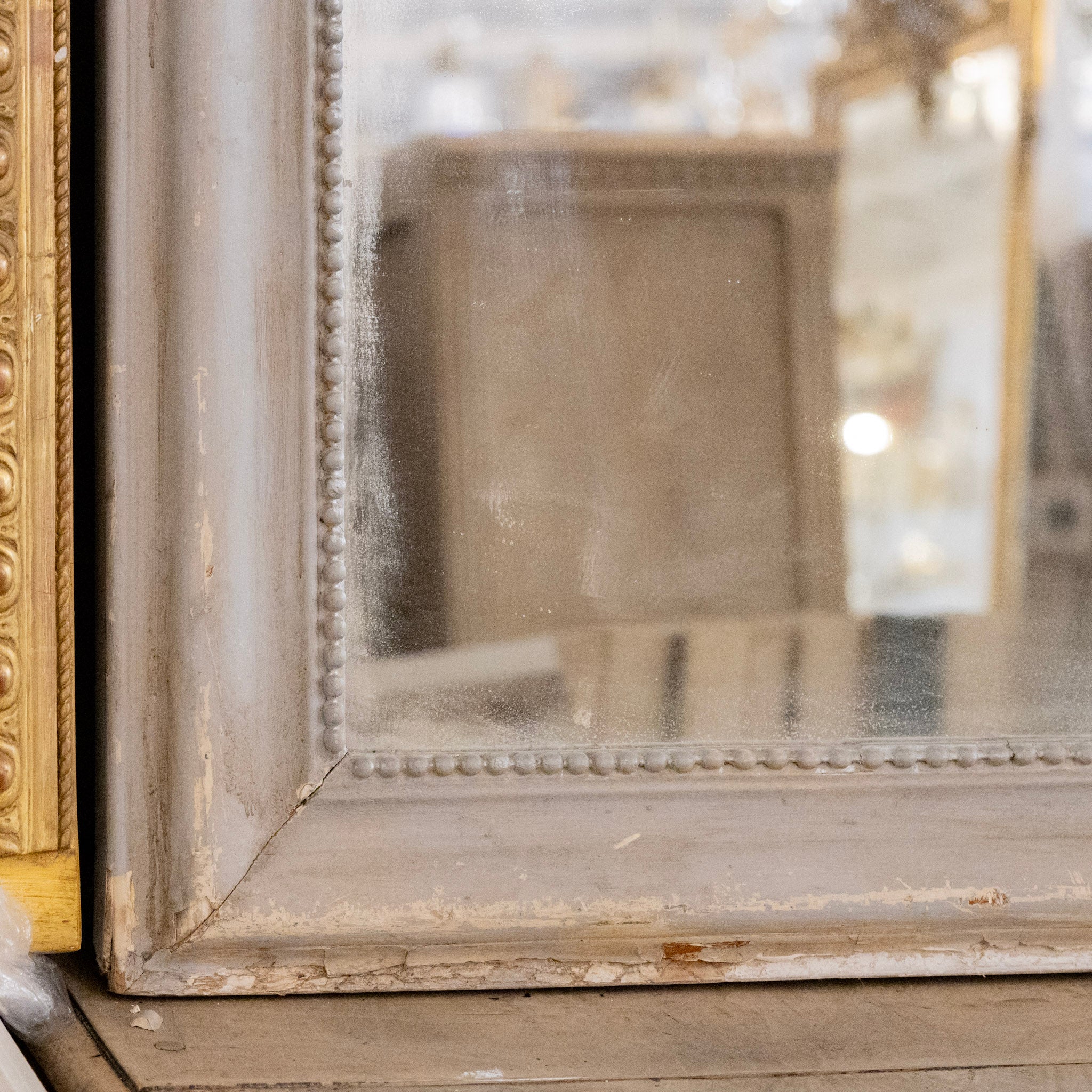 Louis Philippe Distressed Silver Mirror with Carved Crest - Image 6
