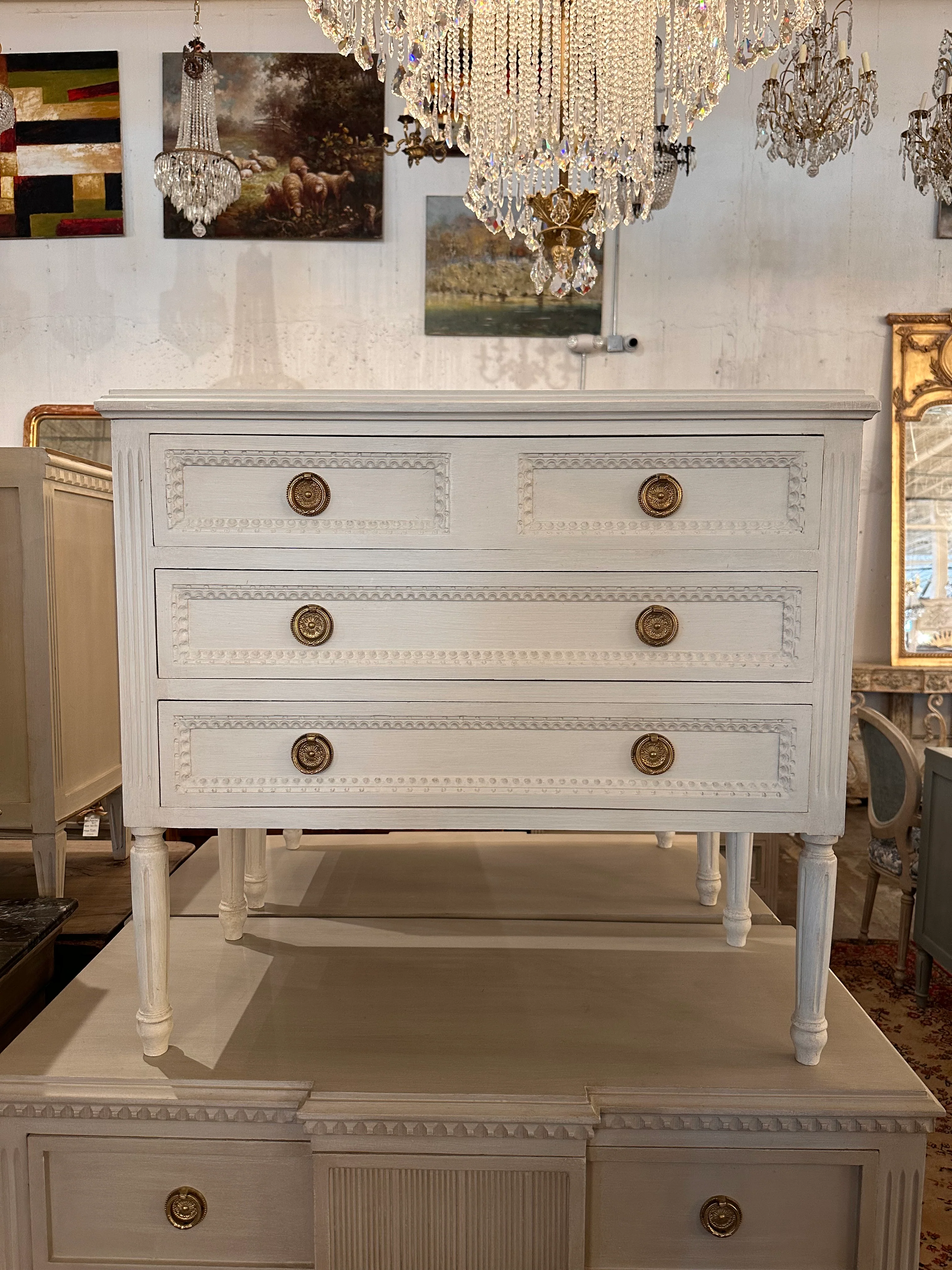 White Swedish Long Leg Nightstand