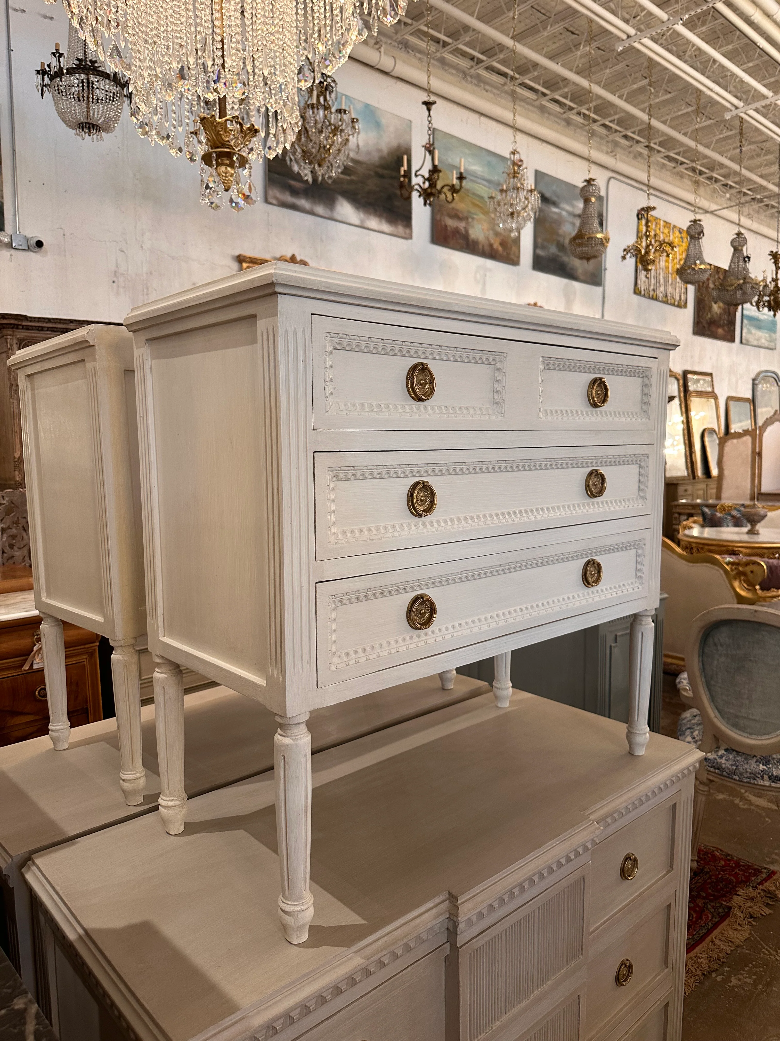 White Swedish Long Leg Nightstand - Image 2